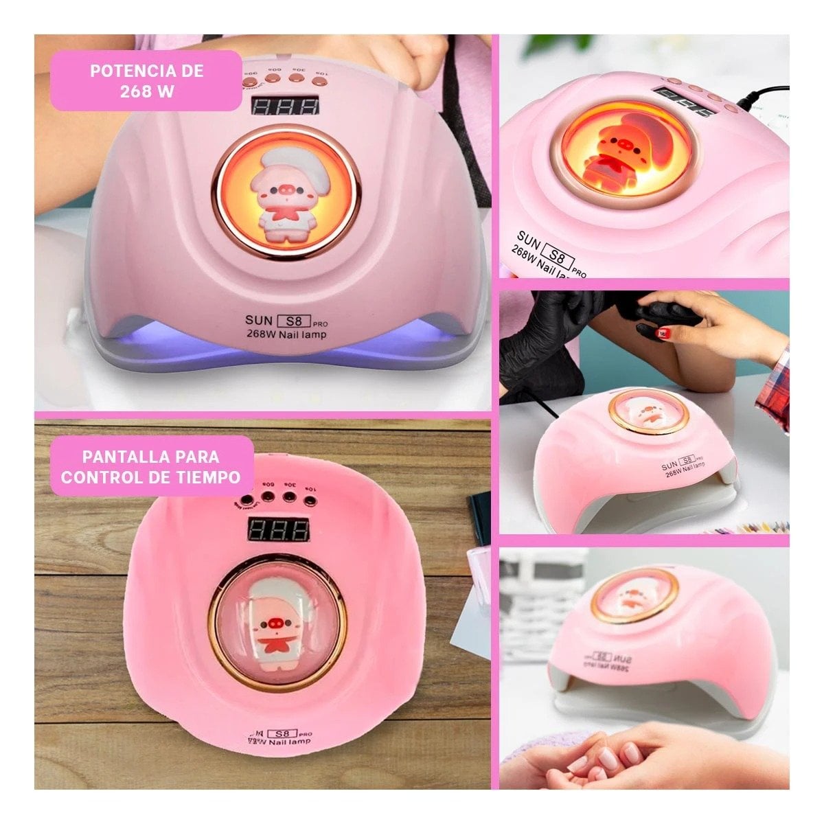 FAROL DE MANICURA RYBIU BE30157 CHANCHO EN COLOR ROSADO Y+POST-IT ADHESIVOS - 1