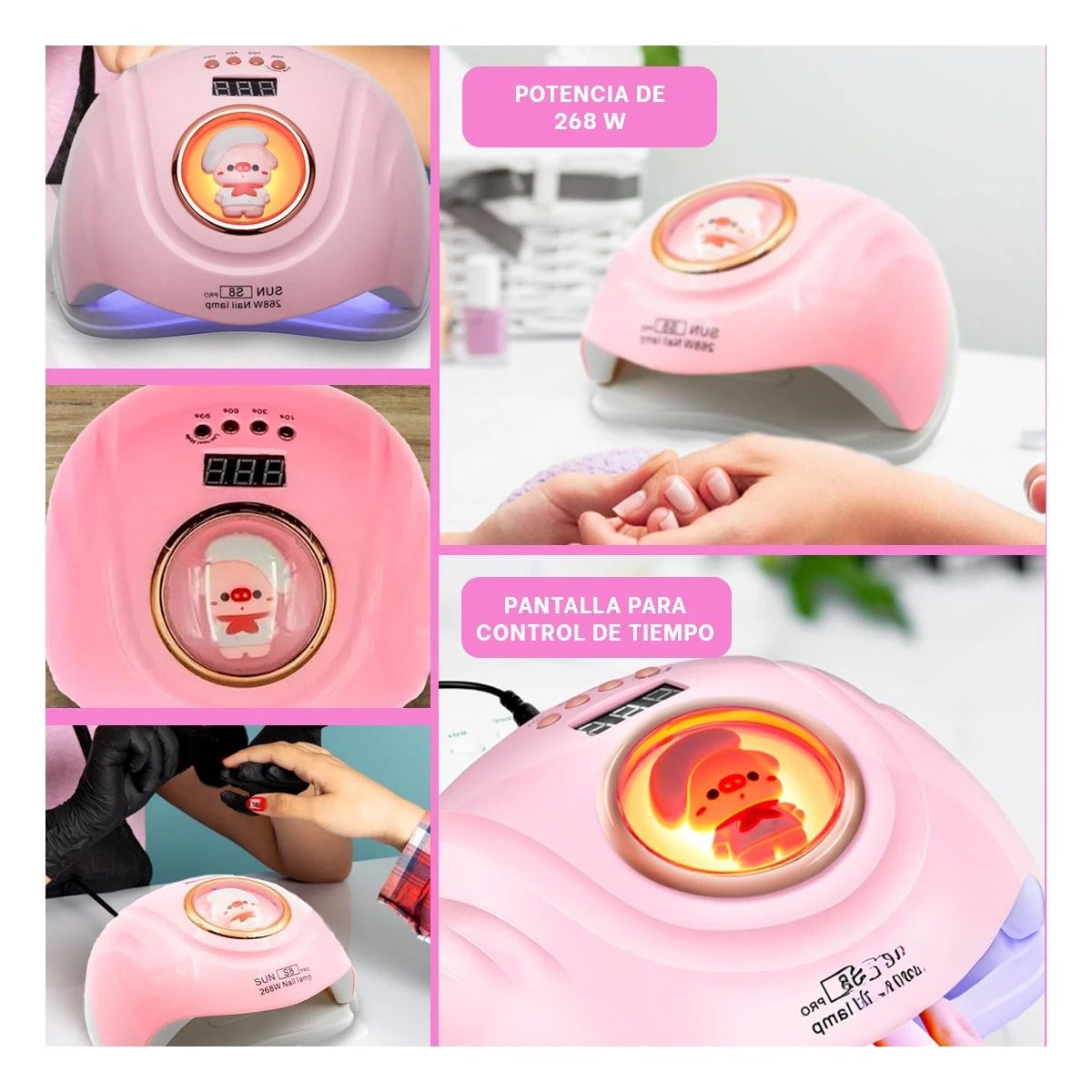 FAROL DE MANICURA RYBIU BE30157 CHANCHO EN COLOR ROSADO Y+POST-IT ADHESIVOS - 5