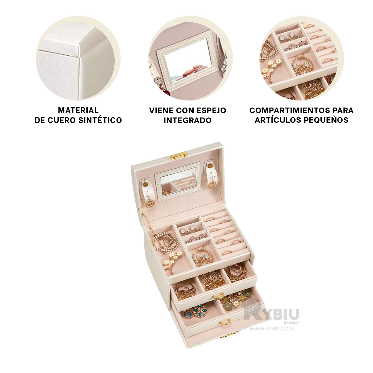 COFRE RYBIU BE30329 BLANCO DINAMICO GUARDAR JOYAS + POST-IT ADHESIVOS - 1