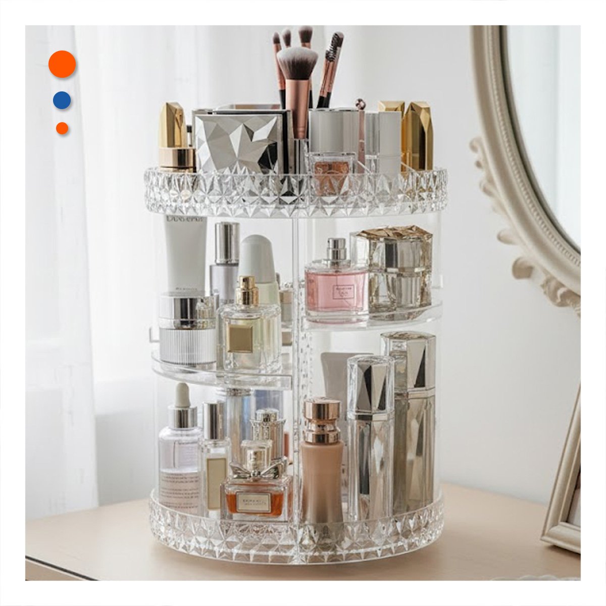 ORGANIZADOR RYBIU BE30333 TRANSPARENTE SOPORTE MAQUILLAJE GRANDE 360° + POST-IT ADHESIVOS - 3
