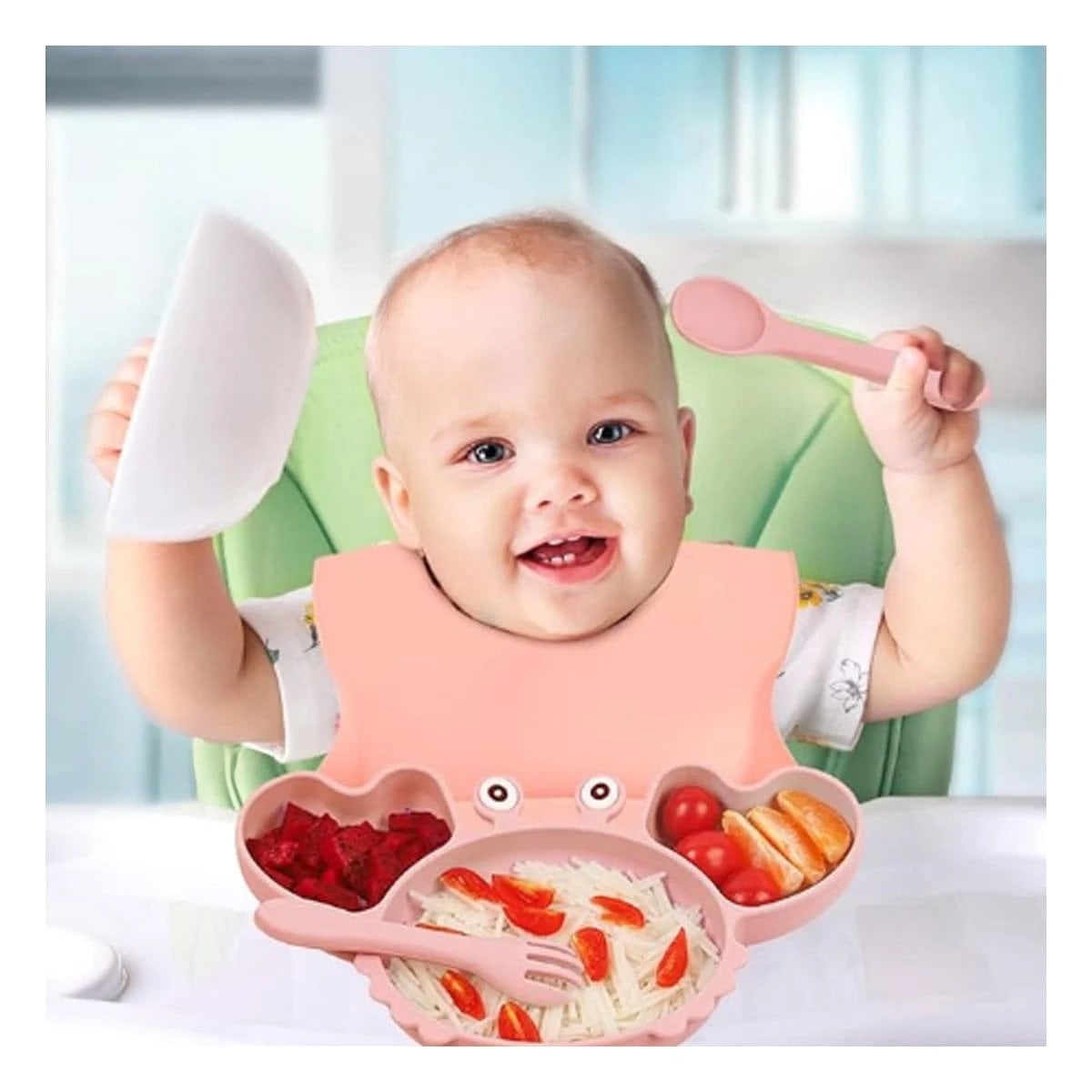 VAJILLA RYBIU ALIMENTO BEBE EN ROSADO + POST-IT ADHESIVOS - 2