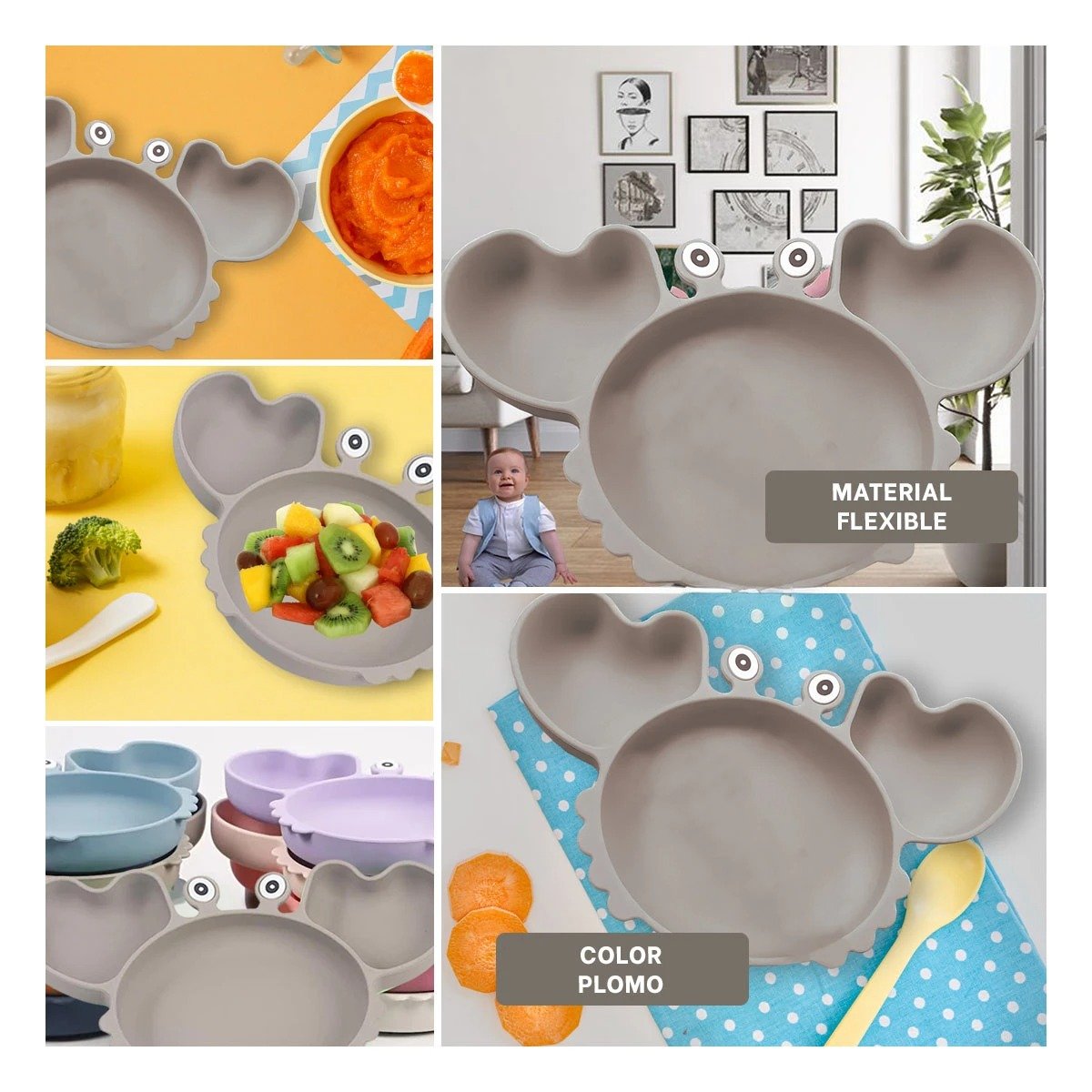 VAJILLA RYBIU ALIMENTO BEBE GRIS PLOMO + POST-IT ADHESIVOS - 1