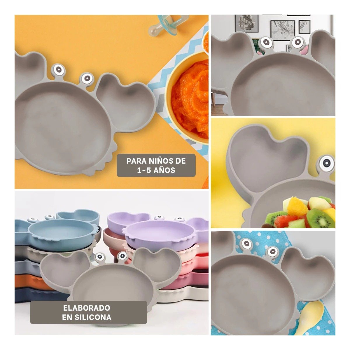 VAJILLA RYBIU ALIMENTO BEBE GRIS PLOMO + POST-IT ADHESIVOS - 5