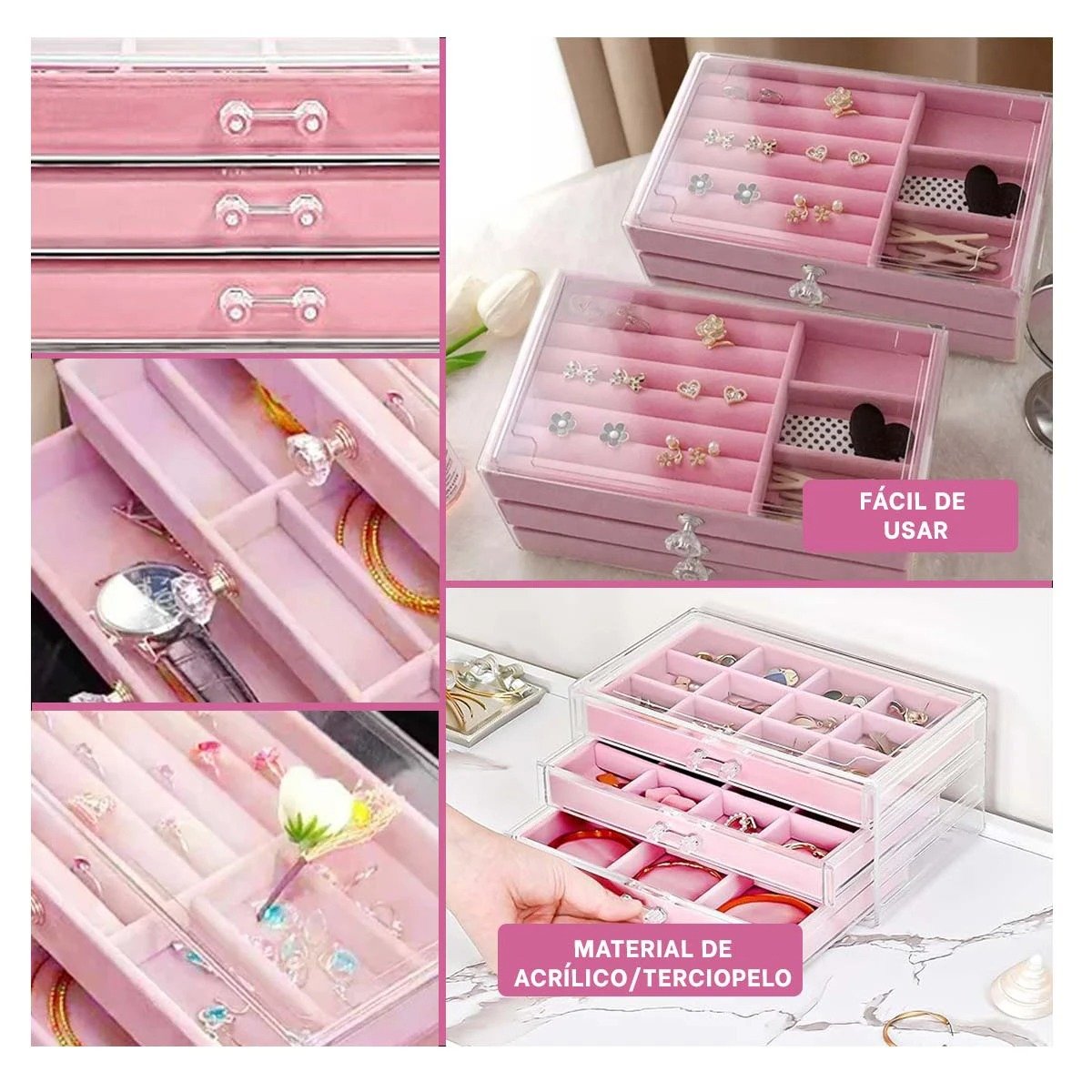 JOYERO RYBIU BE32232 ESTUCHE PRACTICO Y BONITO EN + POST-IT ADHESIVOS ROSADO - 5