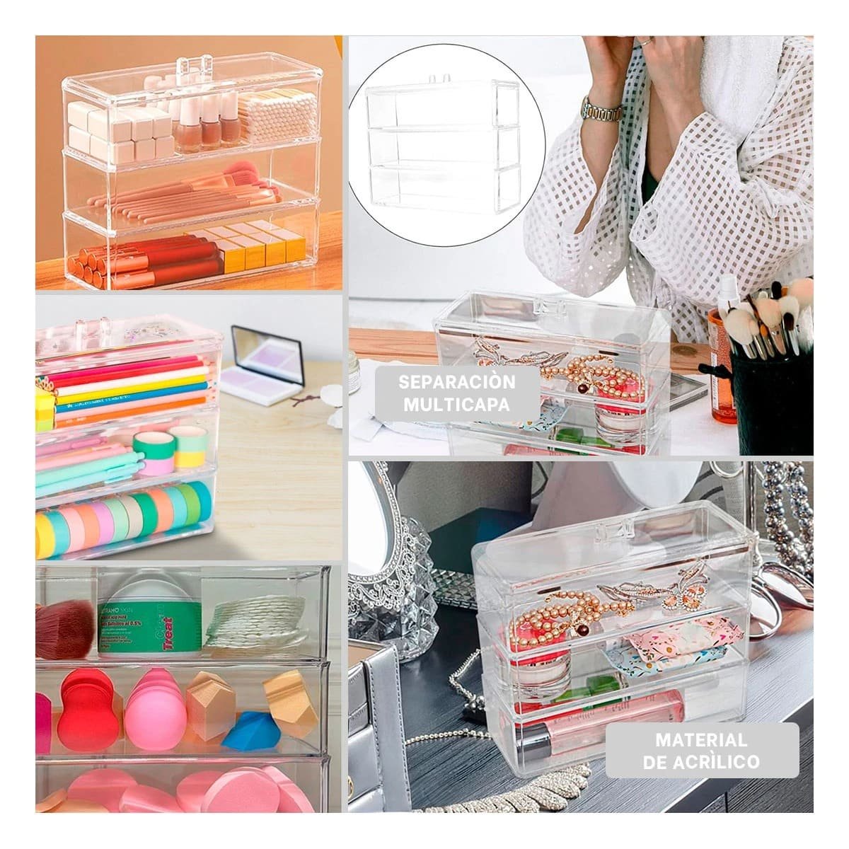 ORGANIZADOR RYBIU 8053 TRANSPARENTE COFRE TRIPLE DIVISION + POST-IT ADHESIVOS - 5