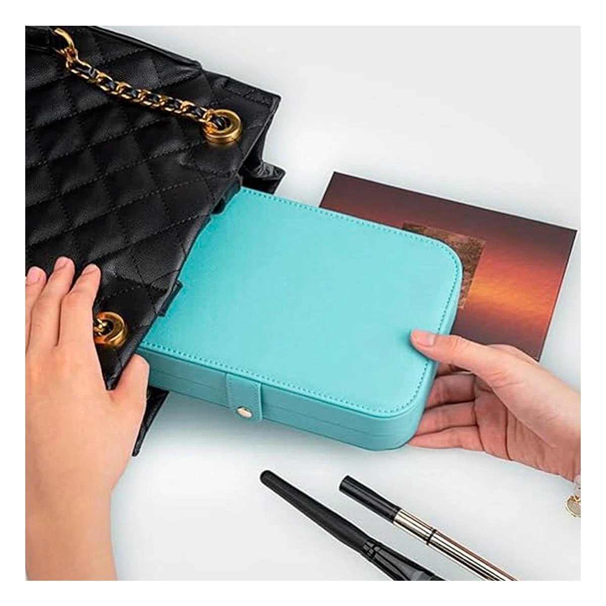SET JOYERO RYBIU BE32248 CELESTE ESTUCHE CUERO JOYAS + POST-IT ADHESIVOS - 3
