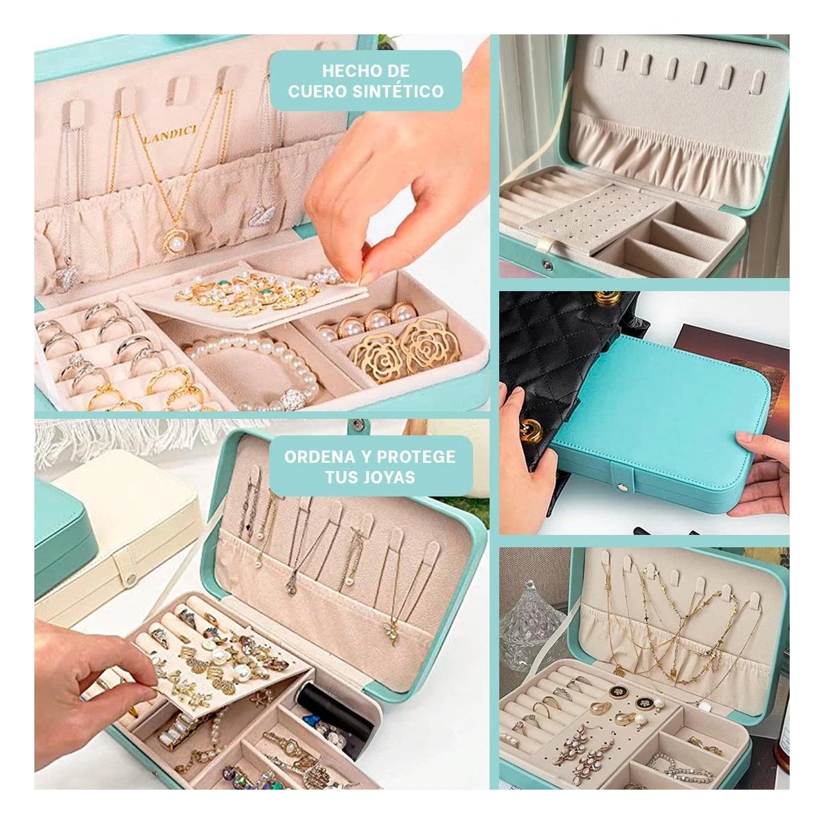 SET JOYERO RYBIU BE32248 CELESTE ESTUCHE CUERO JOYAS + POST-IT ADHESIVOS - 5