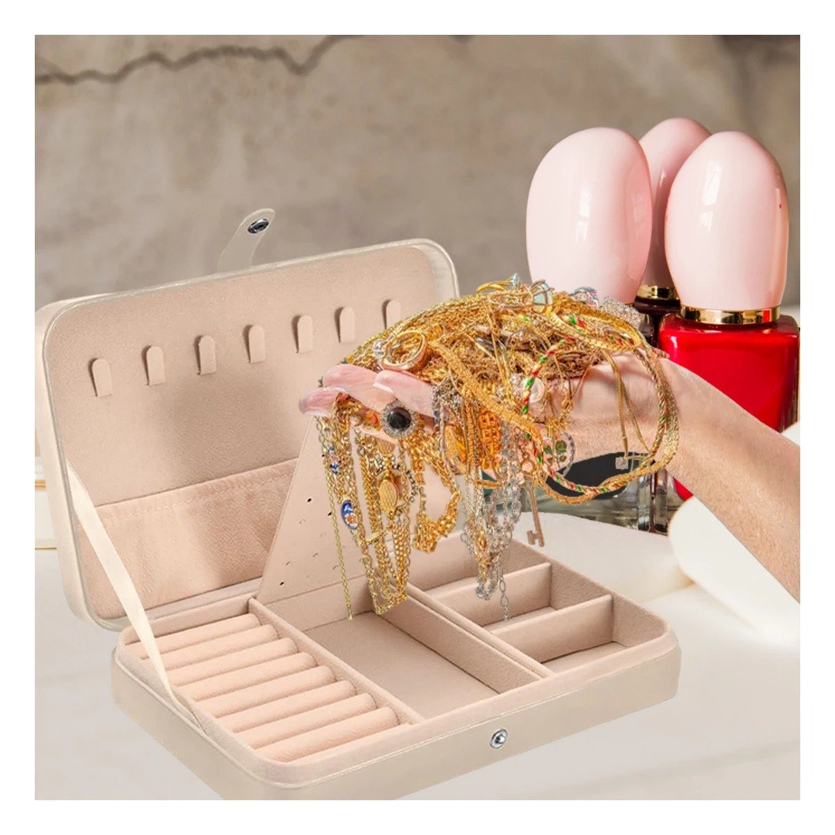SET JOYERO RYBIU BE32246 BEIGE ESTUCHE CUERO JOYAS + POST-IT ADHESIVOS - 1