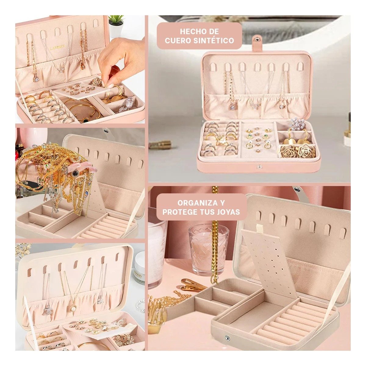 SET JOYERO RYBIU BE32246 BEIGE ESTUCHE CUERO JOYAS + POST-IT ADHESIVOS - 5