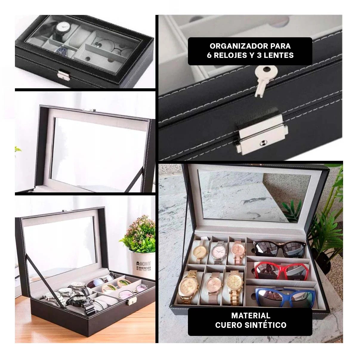 CAJA RYBIU BE32333 NEGRO GUARDAR RELOJES + POST-IT ADHESIVOS - 5