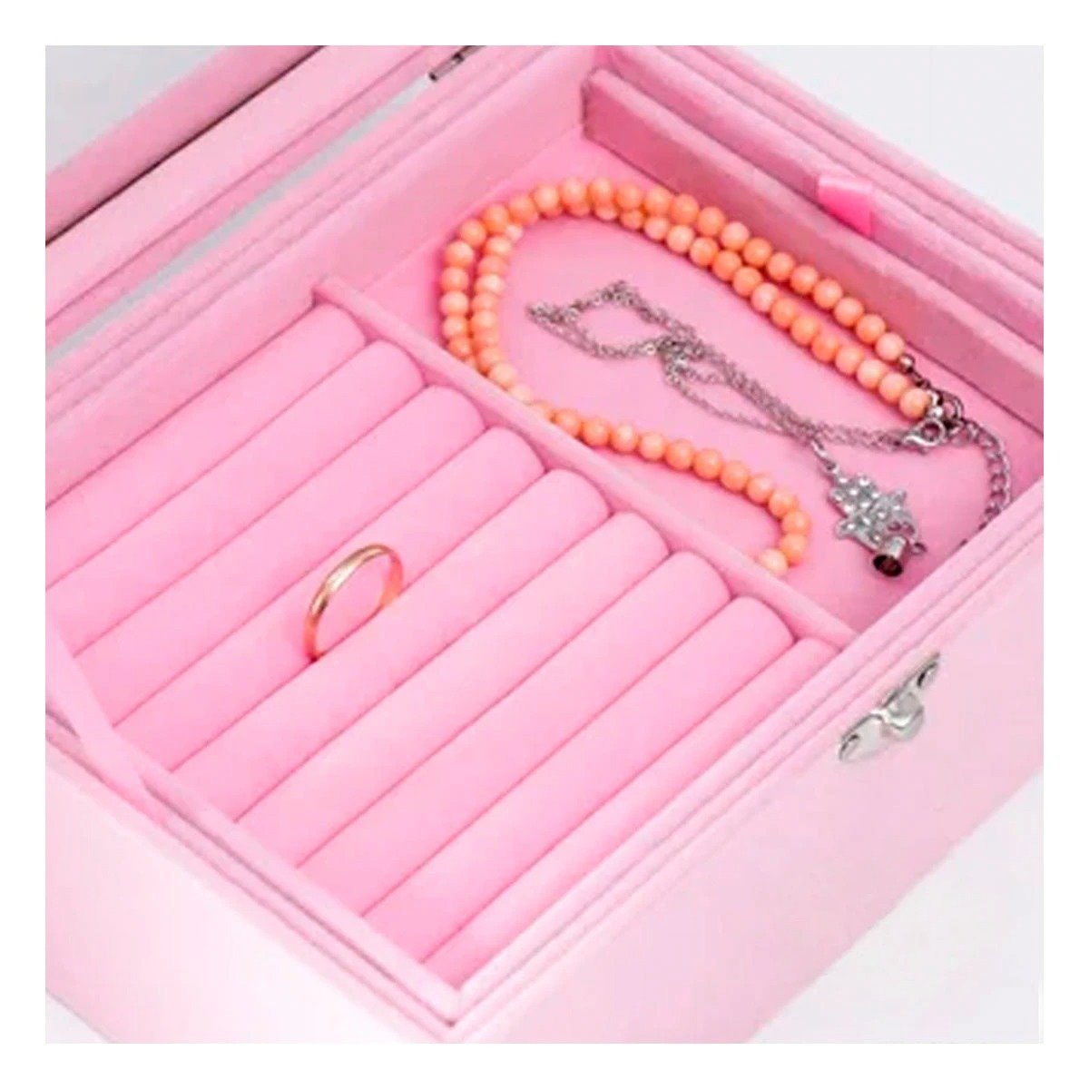 SET JOYERO RYBIU BE32251 TERCIOPELO ROSADO ESTUCHE CUERO JOYAS + POST-IT ADHESIVOS - 2