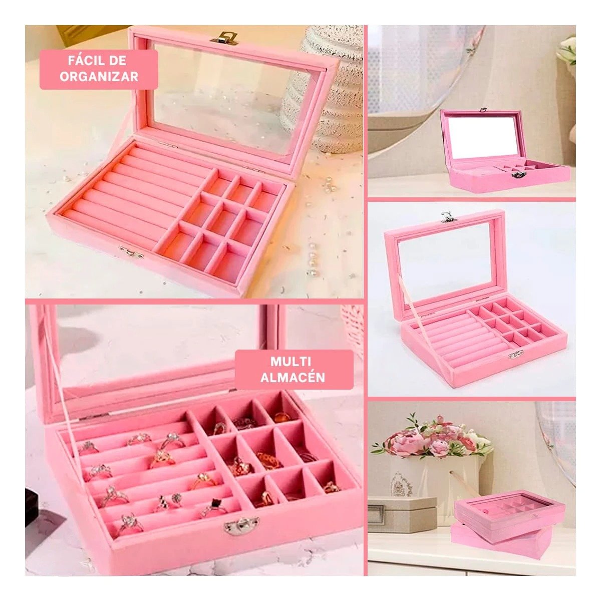 SET JOYERO RYBIU BE32251 TERCIOPELO ROSADO ESTUCHE CUERO JOYAS + POST-IT ADHESIVOS - 5