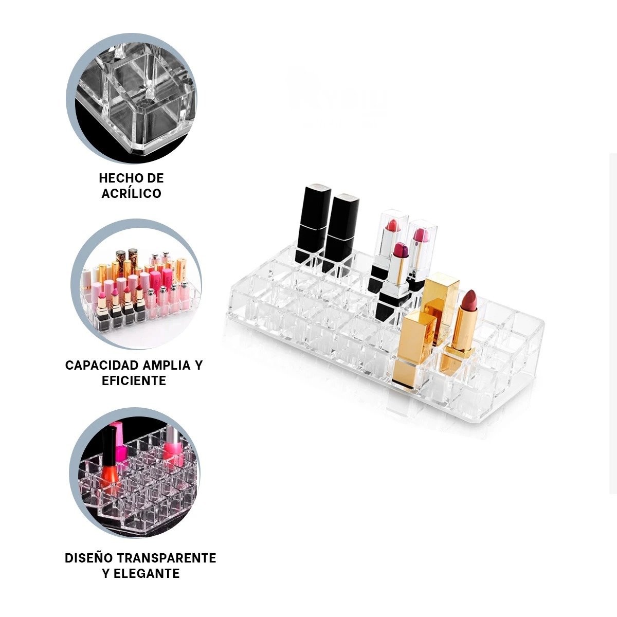 ORGANIZADOR RYBIU BE32342 TRANSPARENTE ACRILICO 36 LABIALES - 3