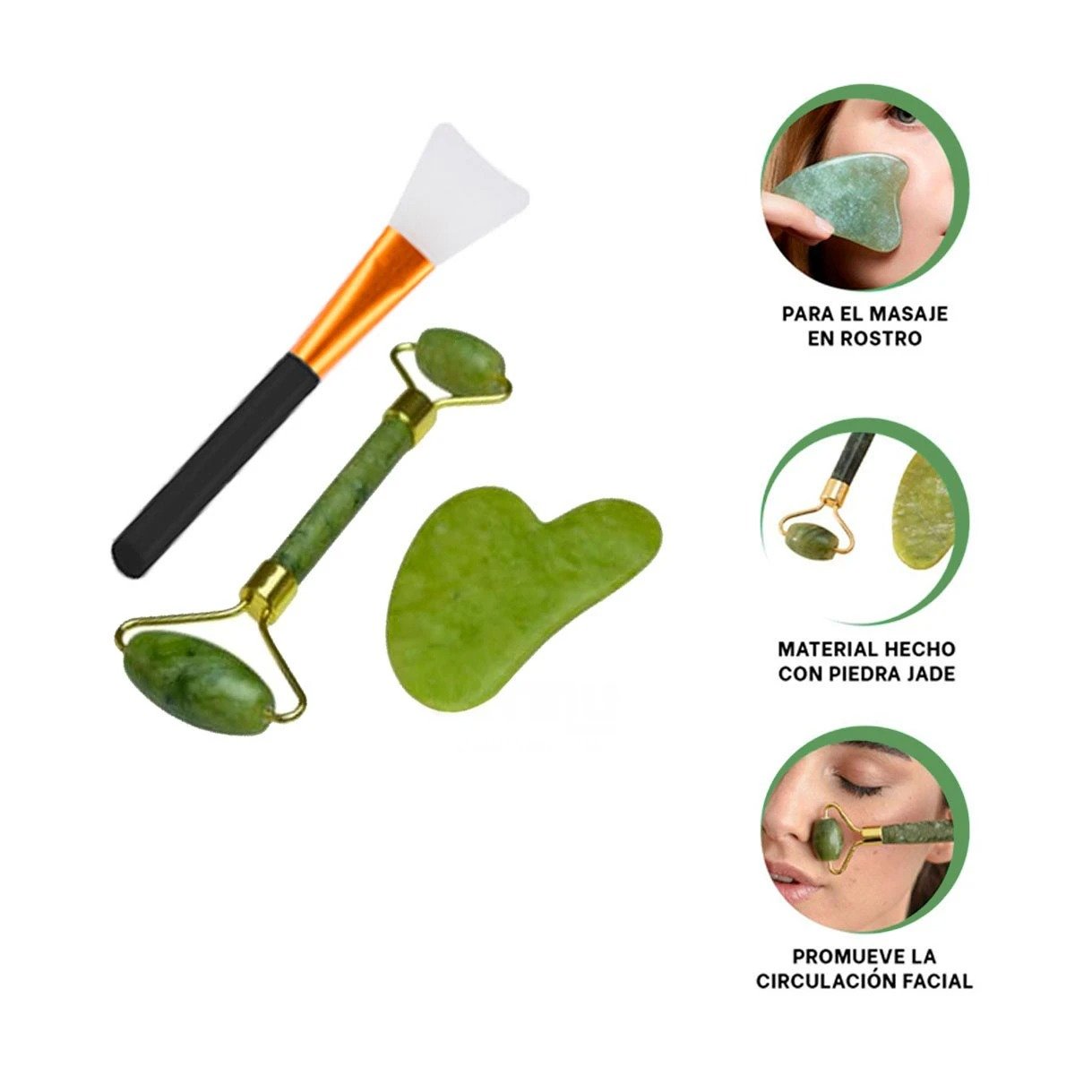 MASAJEADOR RYBIU FACIAL BE32365 SET 3 JADE TONO VERDE - 3