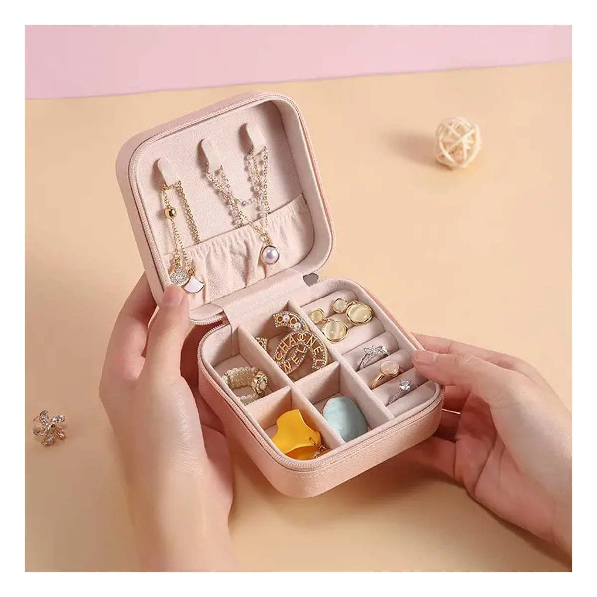 SET JOYERO RYBIU BE32253 ROSADO GUARDAJOYAS CUERO PU + POST-IT ADHESIVOS - 1