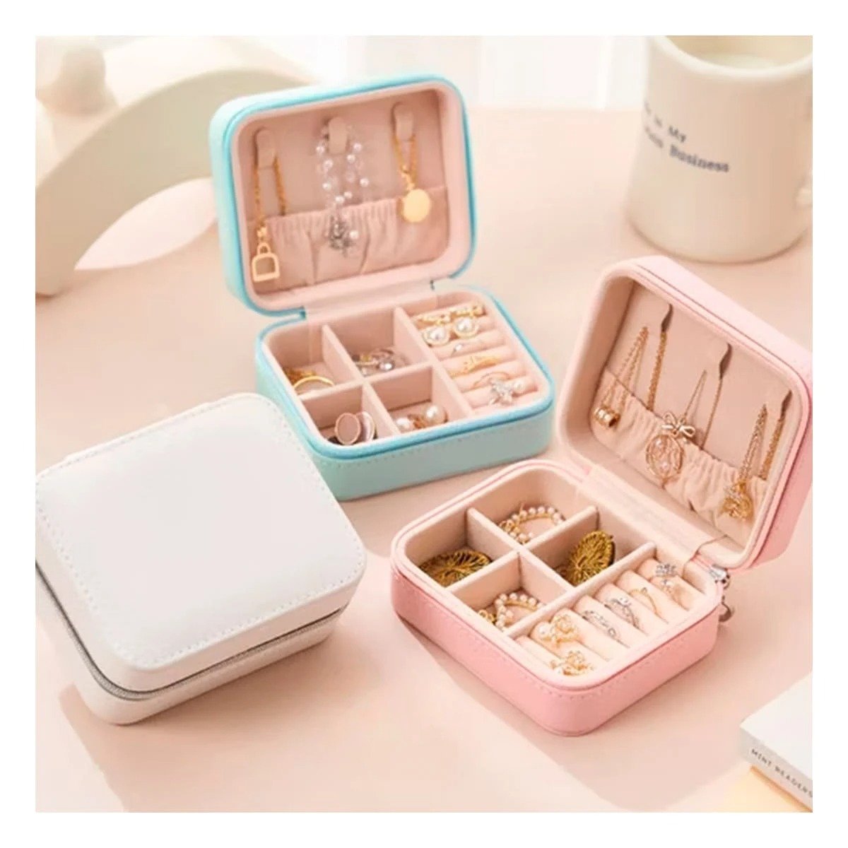 SET JOYERO RYBIU BE32253 ROSADO GUARDAJOYAS CUERO PU + POST-IT ADHESIVOS - 2