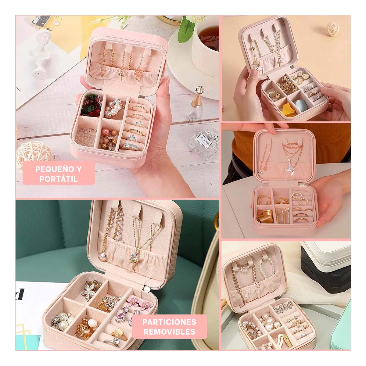 SET JOYERO RYBIU BE32253 ROSADO GUARDAJOYAS CUERO PU + POST-IT ADHESIVOS - 5