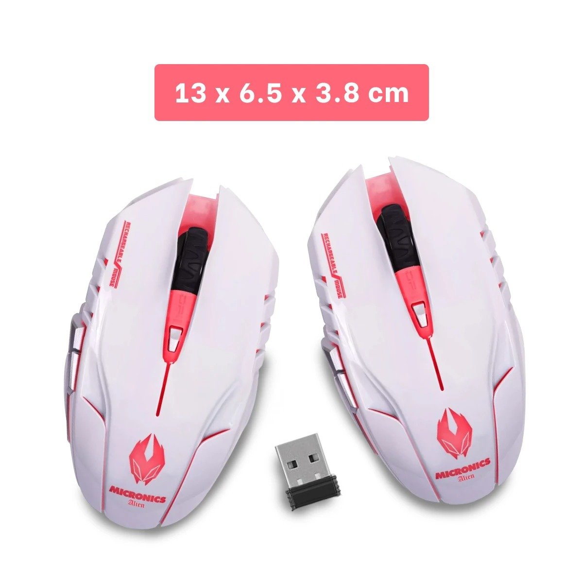 MOUSE GAMER INALÁMBRICO RYBIU M834 BLANCO ILUMINACION LED Y BATERIA RECARGABLE - 4