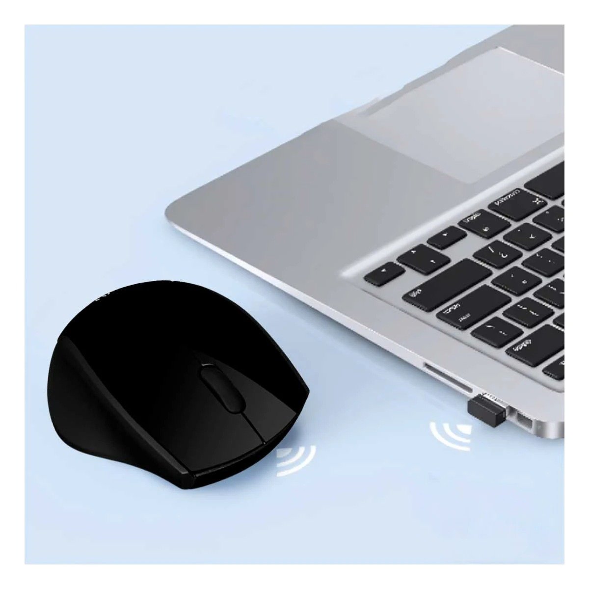 MOUSE INALÁMBRICO RYBIU ERGONÓMICO Y FUNCIONAL EKM200 NEGRO + REGALO STICKERS - 2