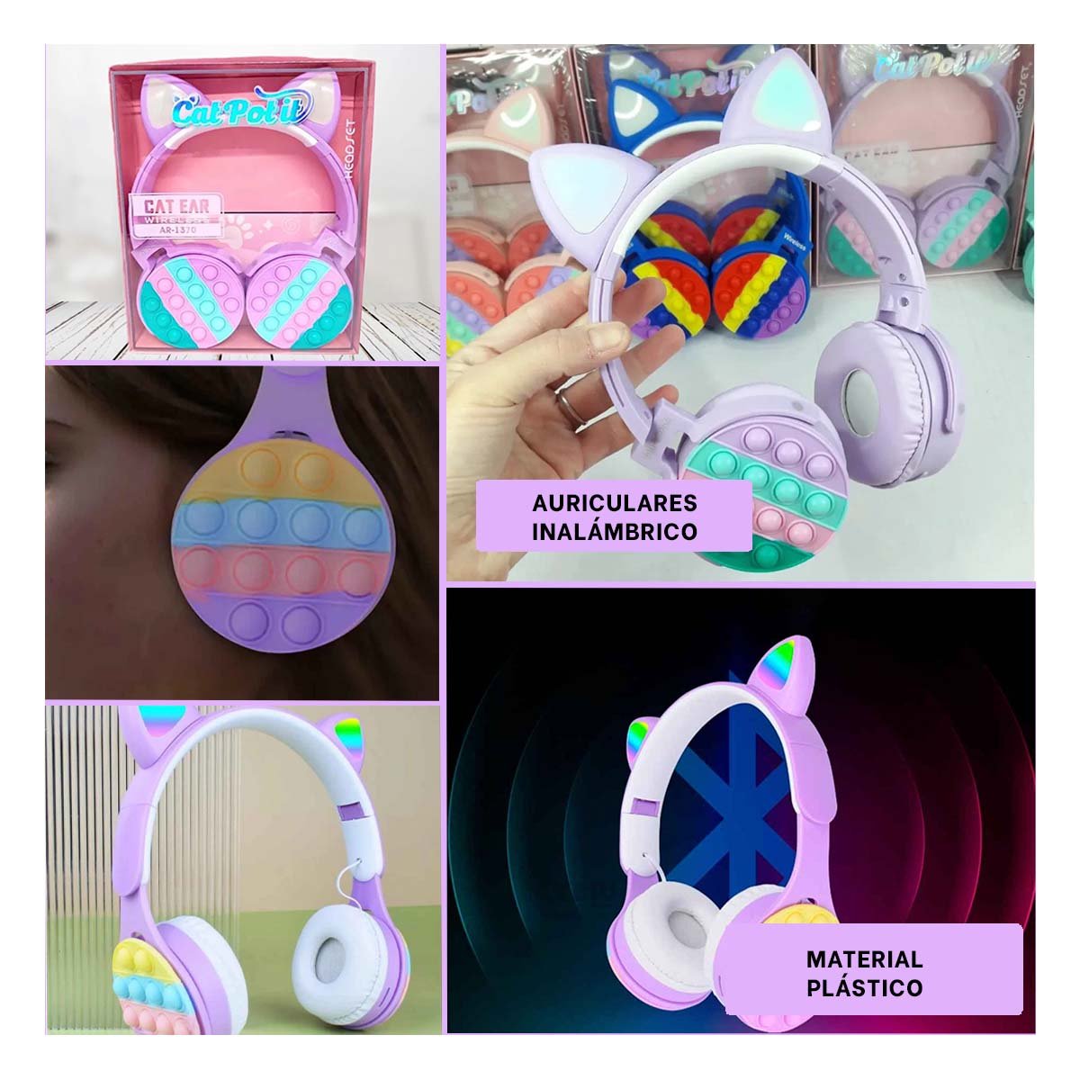 AURICULARES RYBIU INALÁMBRICO TE29204 CON OREJAS CAT COLOR LILA + POST-IT ADHESIVOS - 5