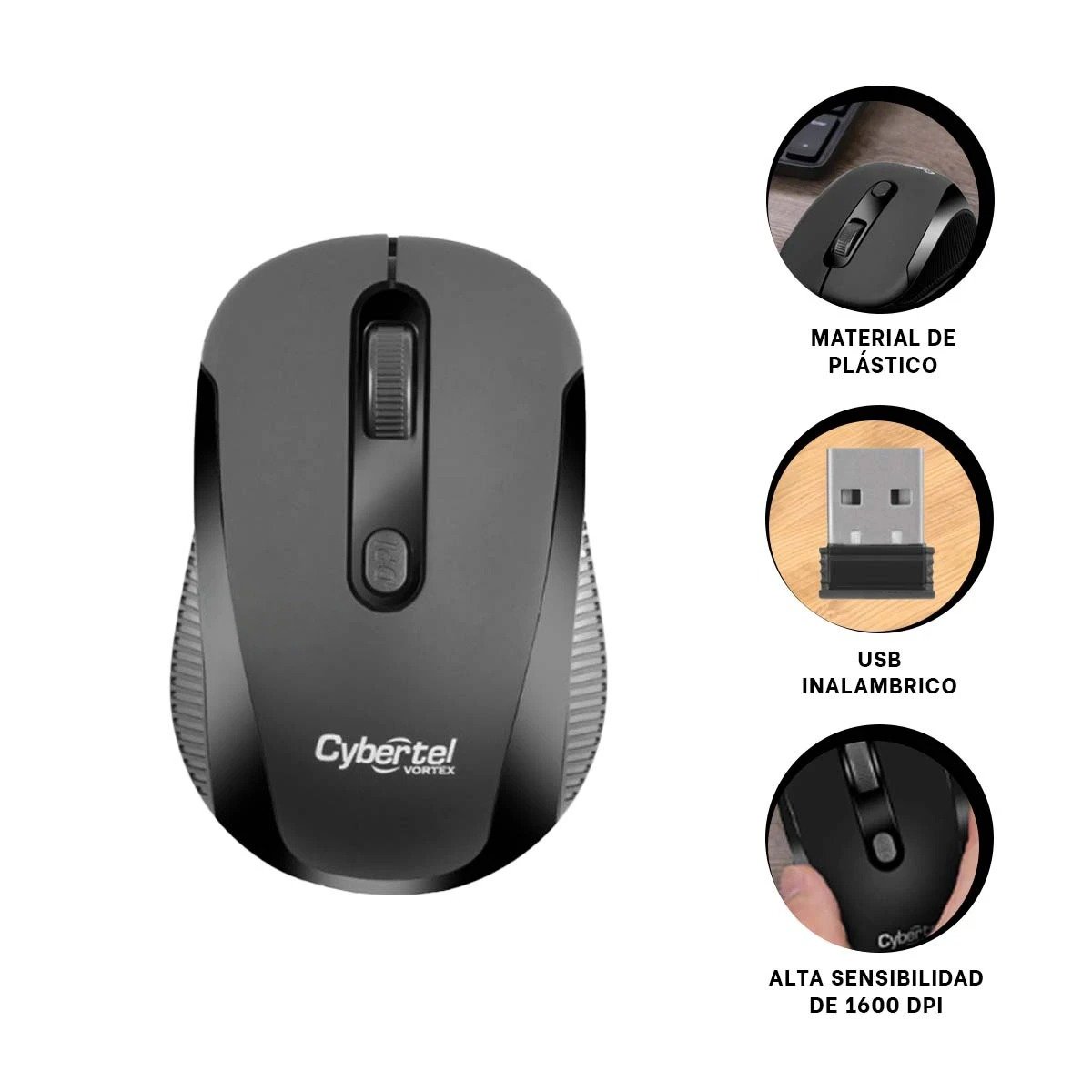 MOUSE INALÁMBRICO RYBIU OPTIMO E MODELO CYB M207 VORTEX NEGRO - 3