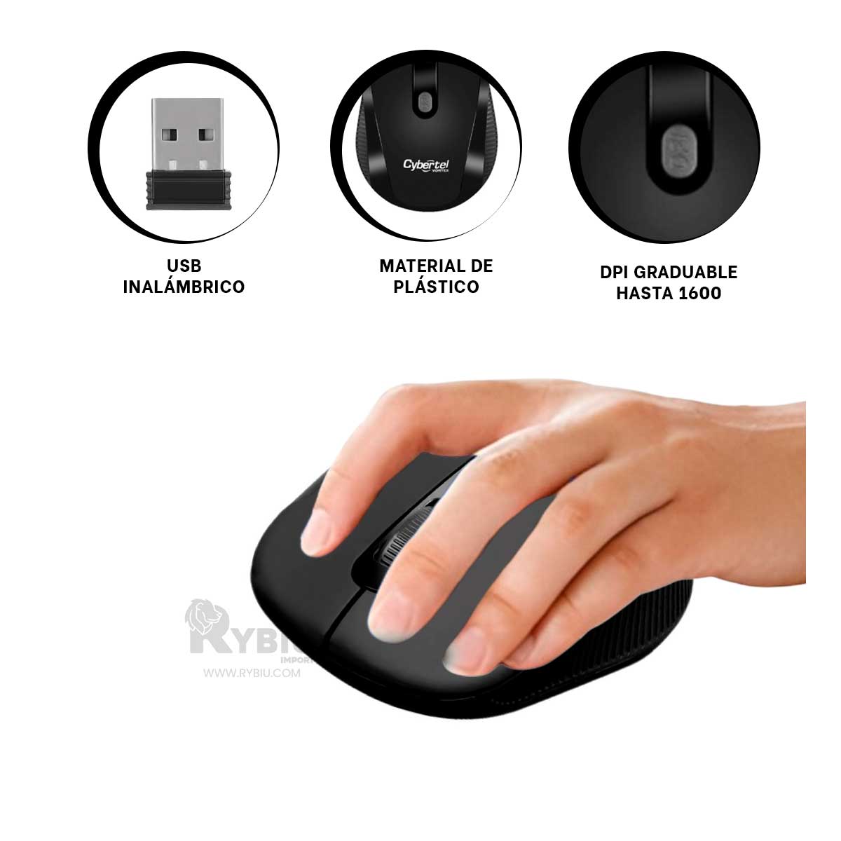 MOUSE INALÁMBRICO RYBIU MINIMALISTA Y PRÁCTICO M207 NEGRO + REGALO AGENDITA - 3