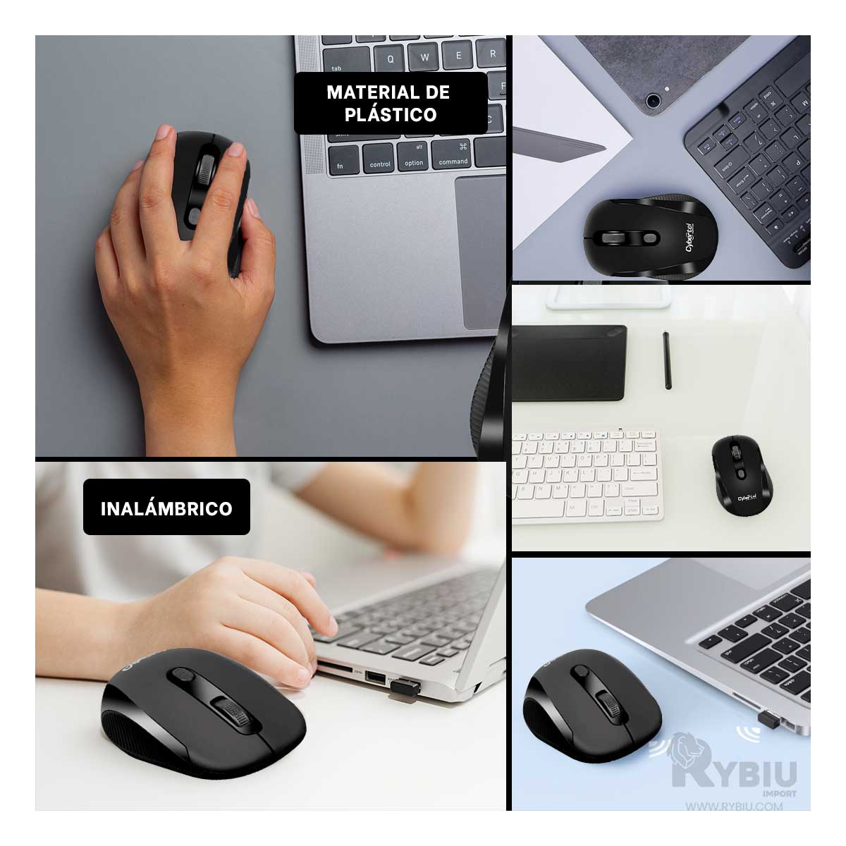 MOUSE INALÁMBRICO RYBIU MINIMALISTA Y PRÁCTICO M207 NEGRO + REGALO AGENDITA - 4
