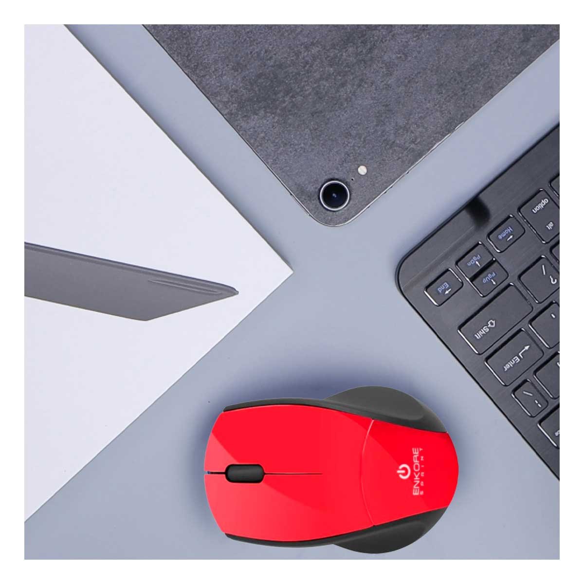 CURSOR INALÁMBRICO RYBIU ELEGANTE EKM200 EN COLOR ROJO + POST-IT ADHESIVOS - 1