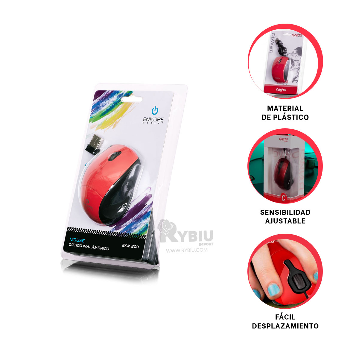 MOUSE INALÁMBRICO RYBIU COMPACTO M312 EN COLOR ROJO + REGALO AGENDITA - 3