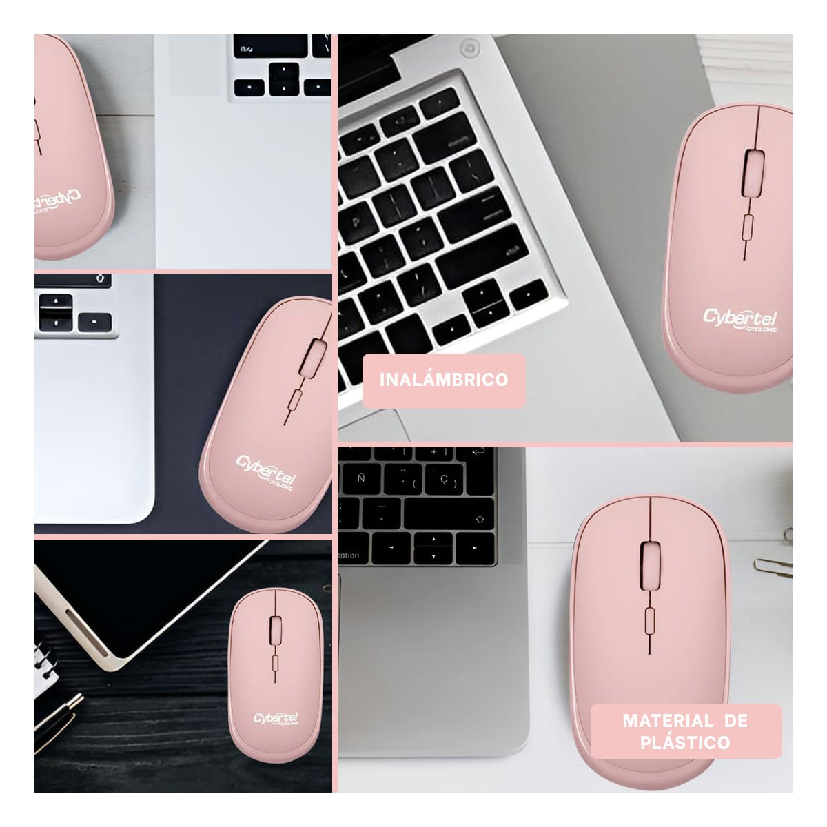 CURSOR INALÁMBRICO RYBIU PORTÁTIL JUEGOS M500-3M ROSADO + POST-IT ADHESIVOS - 5