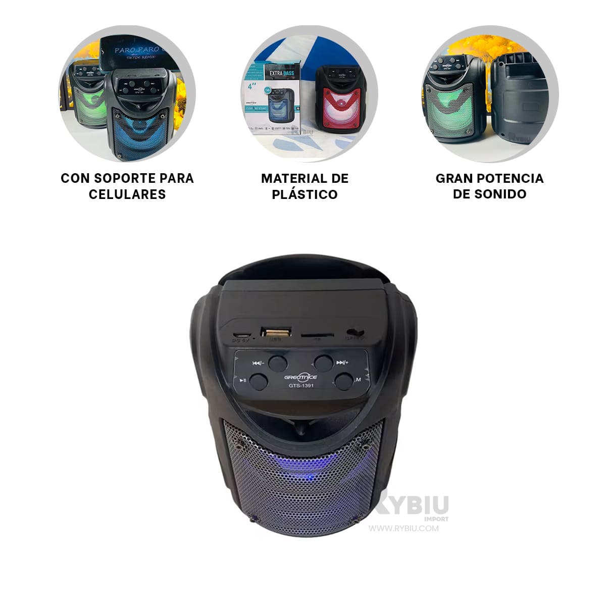PARLANTE RYBIU GTS-1391 BATERIA 500MAH TONO NEGRO + REGALO AGENDITA - 3