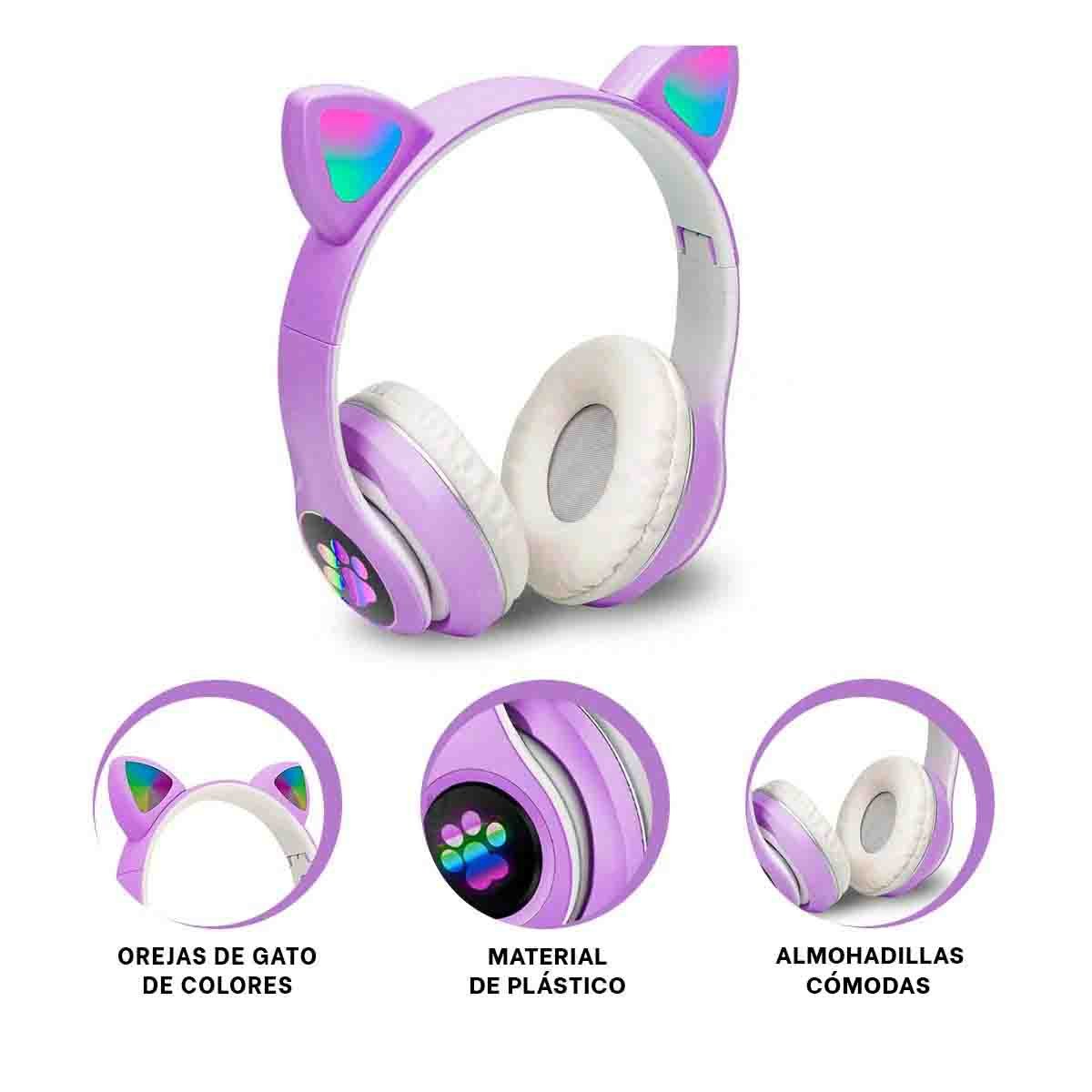 AUDÍFONOS RYBIU TE31552 CON TEMATICA GATO Y CON LUCES EN TONO MORADO - 3