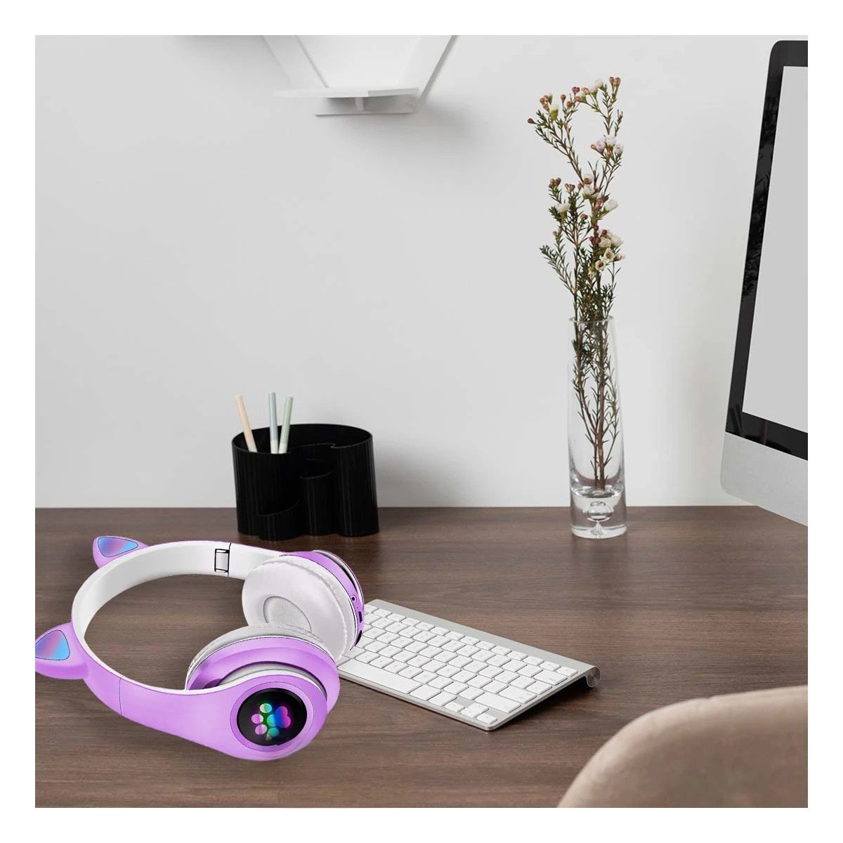 AUDÍFONOS RYBIU TE31552 GATO TONO MORADO + PAPEL REGALO - 2