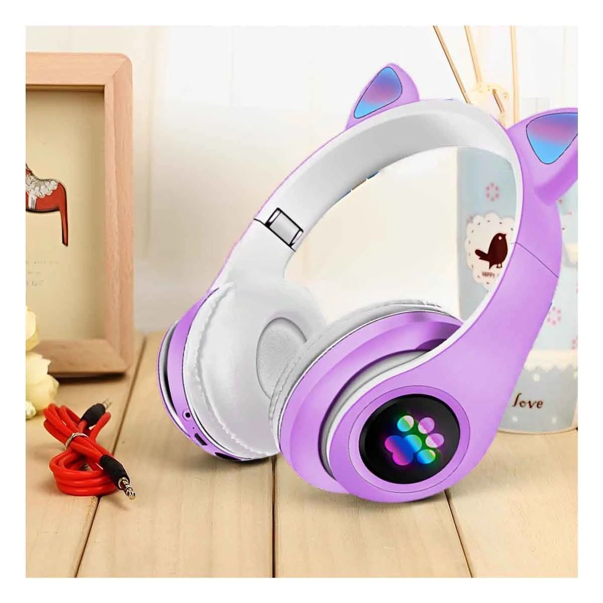 AUDÍFONOS RYBIU TE31552 GATO TONO MORADO + PAPEL REGALO - 5