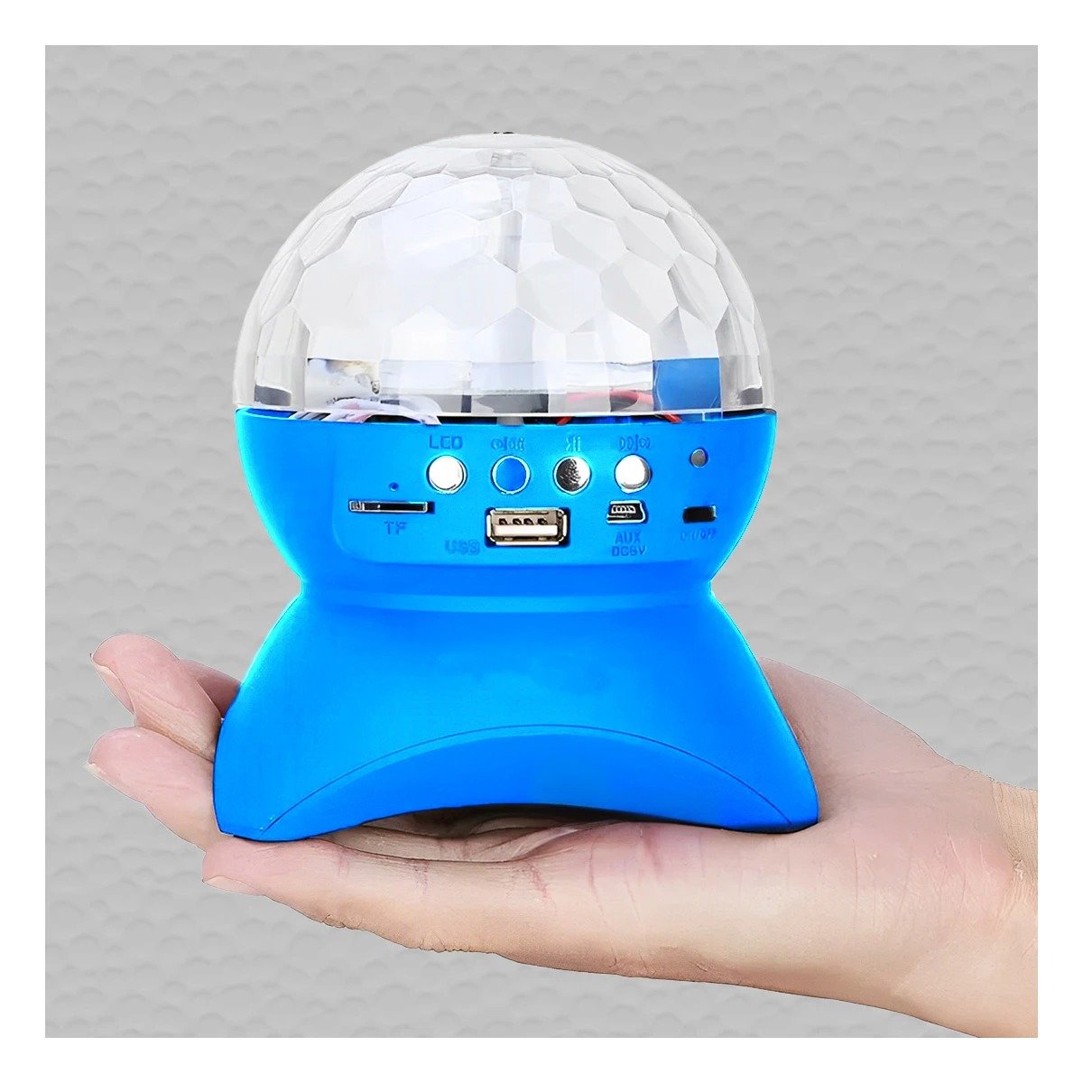 BOCINA PROYECTOR BLUETOOTH RYBIU TE30274 REFLECTOR MODERNO BRILLANTE DISCOTECA COLOR CELESTE - 1