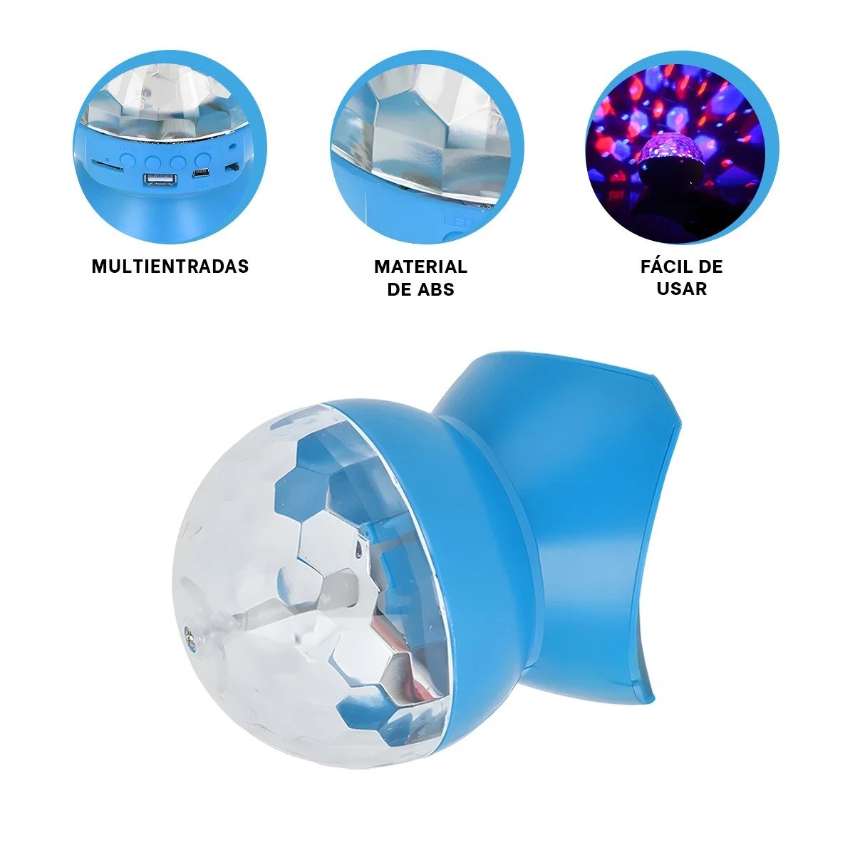 BOCINA PROYECTOR BLUETOOTH RYBIU TE30274 REFLECTOR MODERNO BRILLANTE DISCOTECA COLOR CELESTE - 3