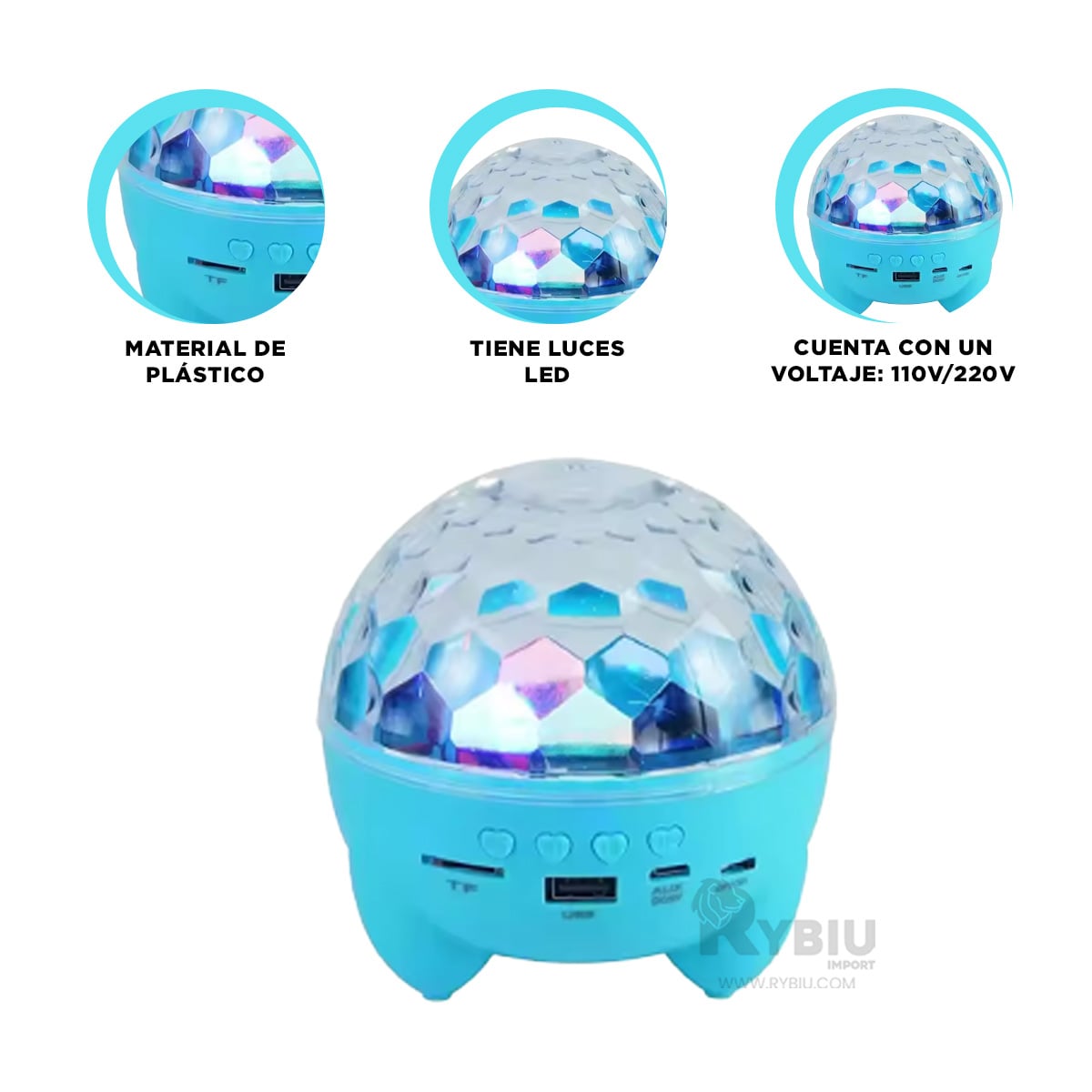 BOCINA PROYECTOR BLUETOOTH RYBIU TE30272 LUMINADOR LUCES MODERNA CELESTE + POST-IT ADHESIVOS - 1