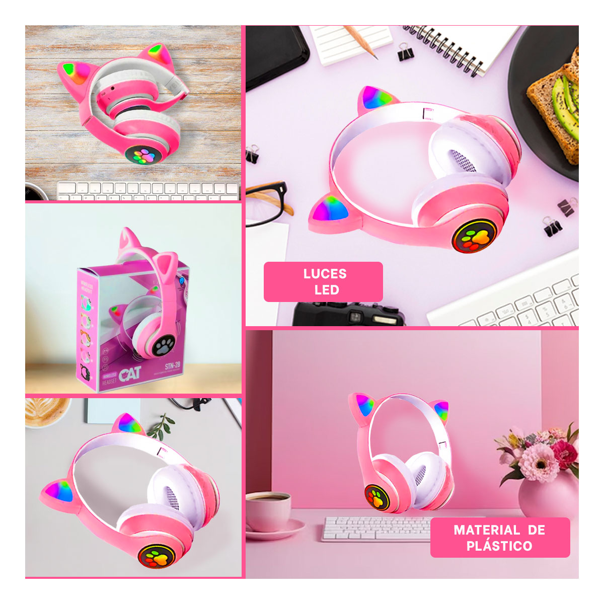 AUDÍFONOS RYBIU TE31551 TIPO GATO EN COLORACION FUCSIA + REGALO AGENDITA - 3