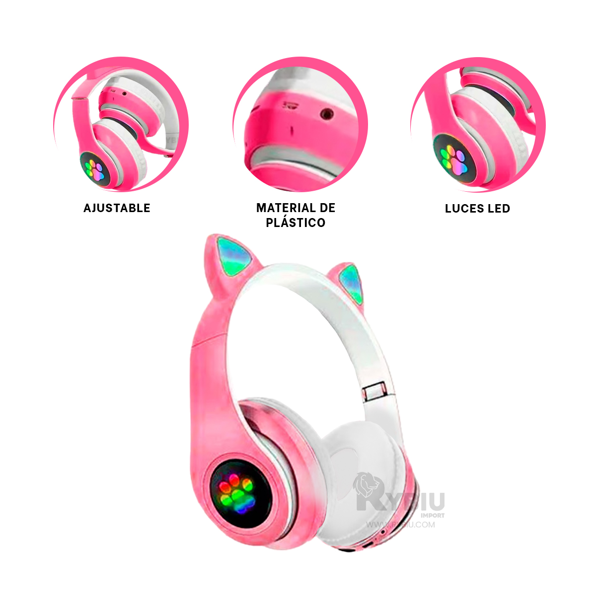 AUDÍFONOS RYBIU TE31551 TIPO GATO EN COLORACION FUCSIA + REGALO AGENDITA - 4