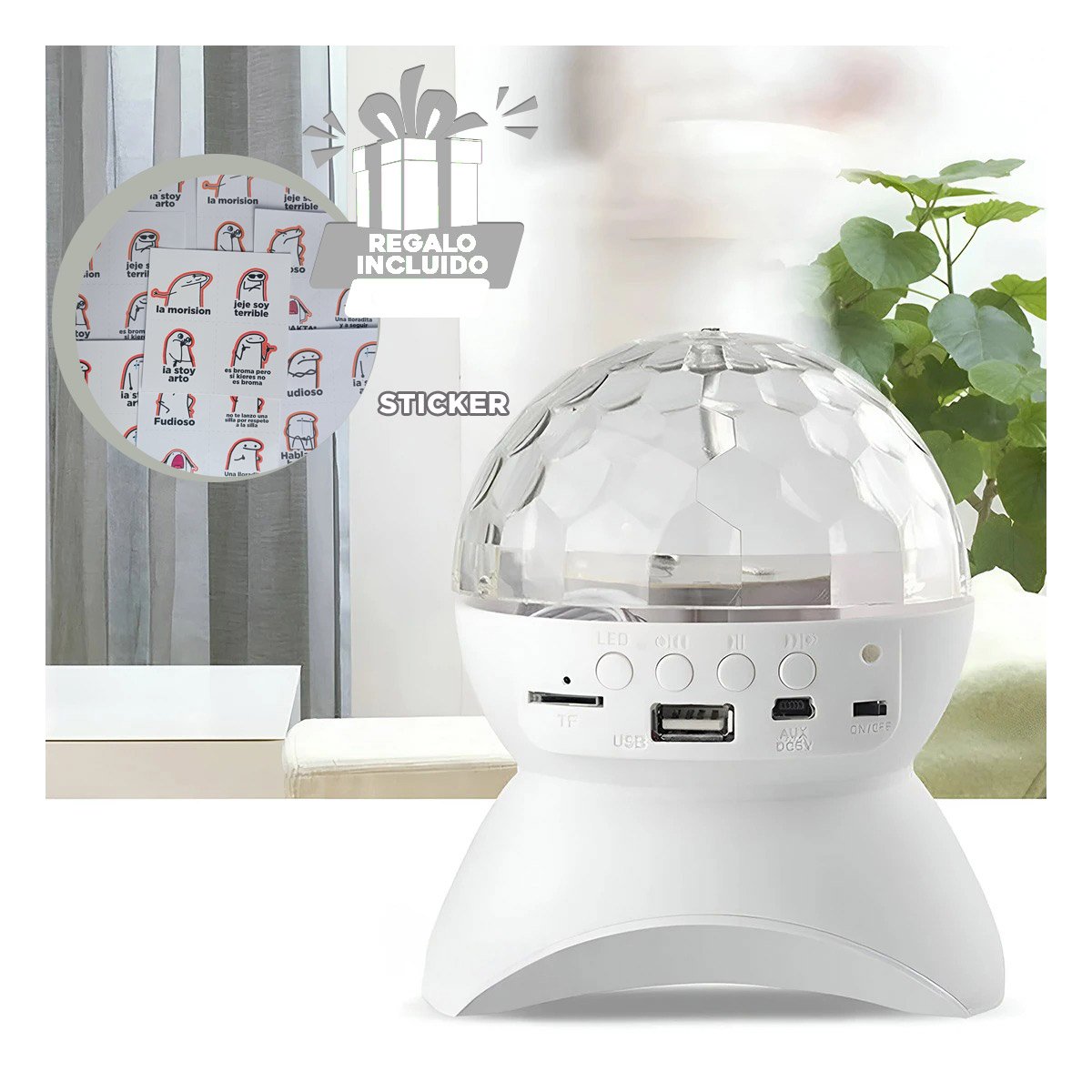 BOCINA PROYECTOR BLUETOOTH RYBIU TE30276 REFLECTOR VERSATIL DURABLE COLOR NEGRO + REGALO STICKERS - 1