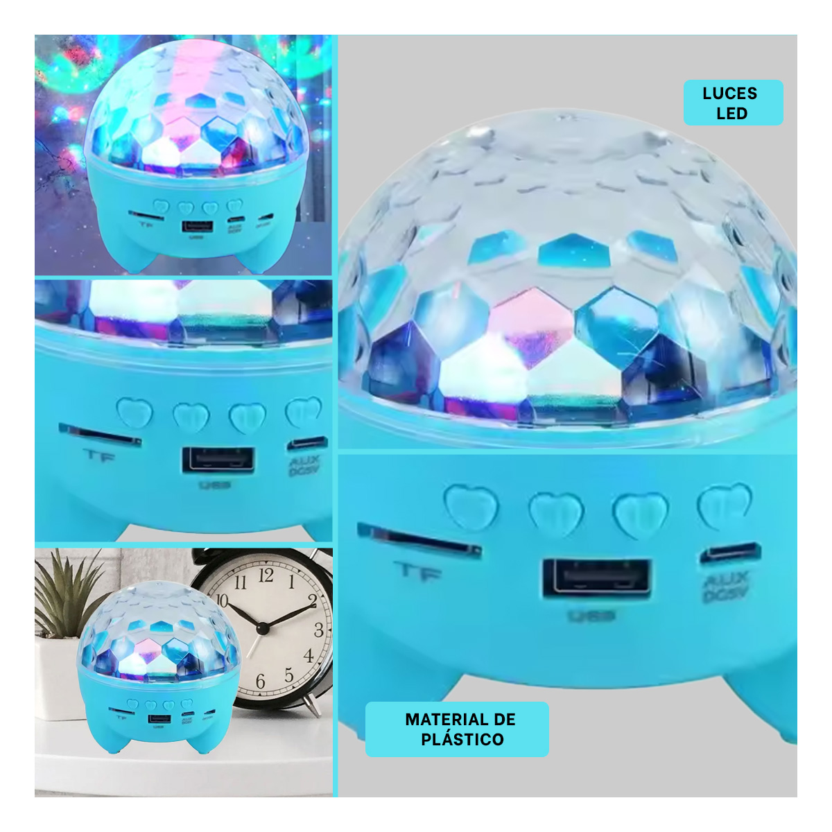 BOCINA PROYECTOR BLUETOOTH RYBIU TE30272 ADAPTABLE PRACTICO CELESTE + REGALO AGENDITA - 4