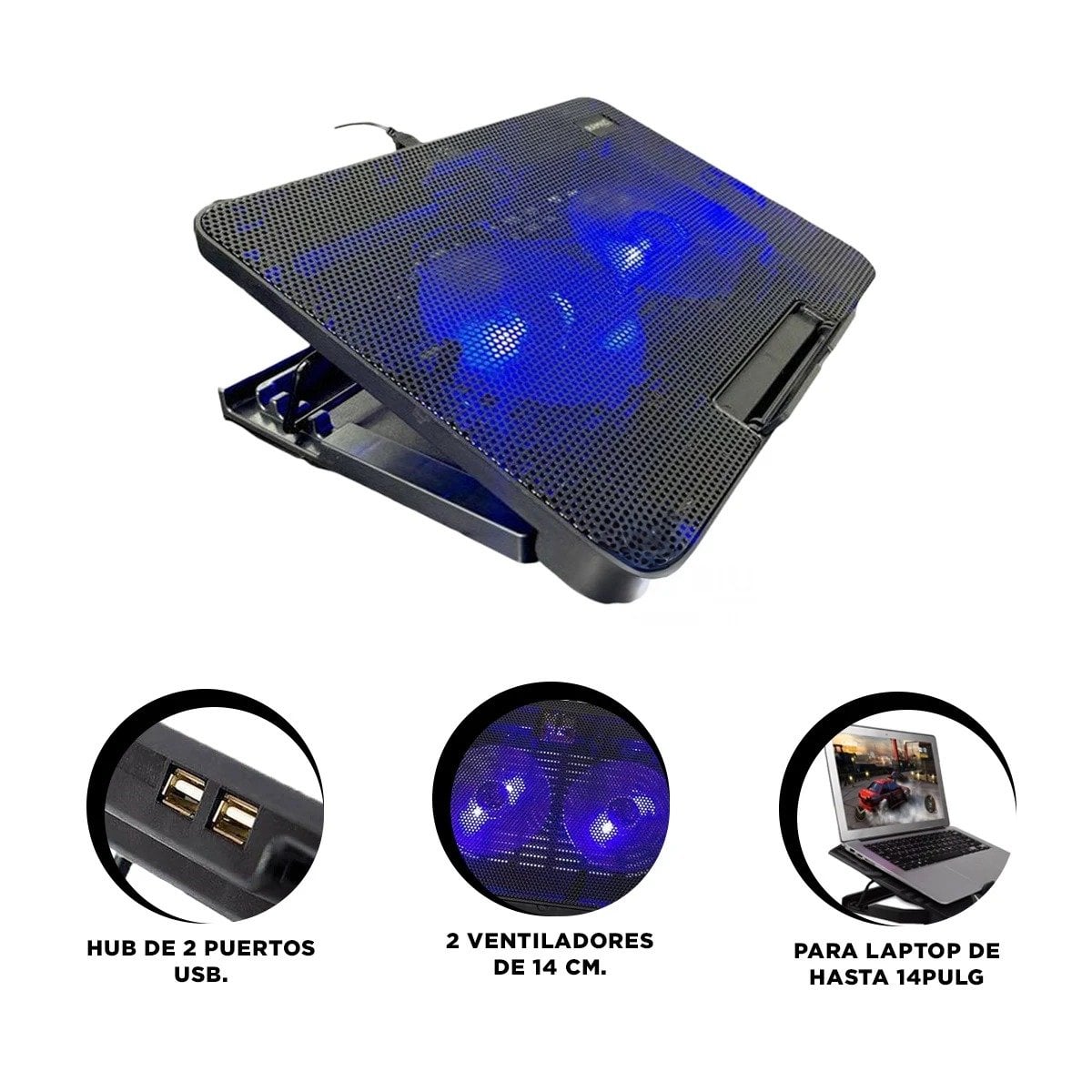 COOLER RYBIU LAPTOP CON 2 VENTILADORES MODELO HA73 NEGRO - 3