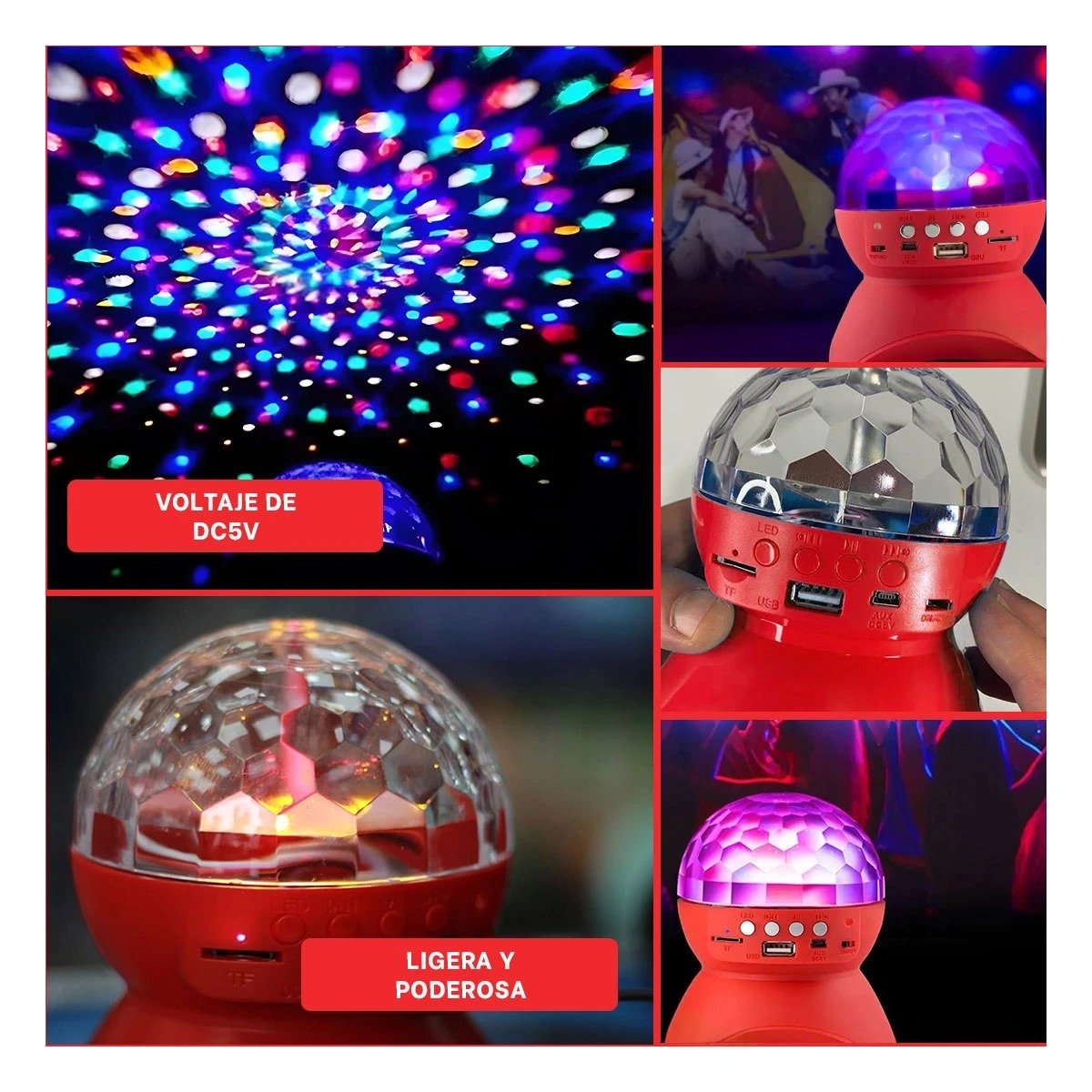 BOCINA PROYECTOR BLUETOOTH RYBIU TE30277 LUMINADOR LUCES MODERNA ROJO + POST-IT ADHESIVOS - 1