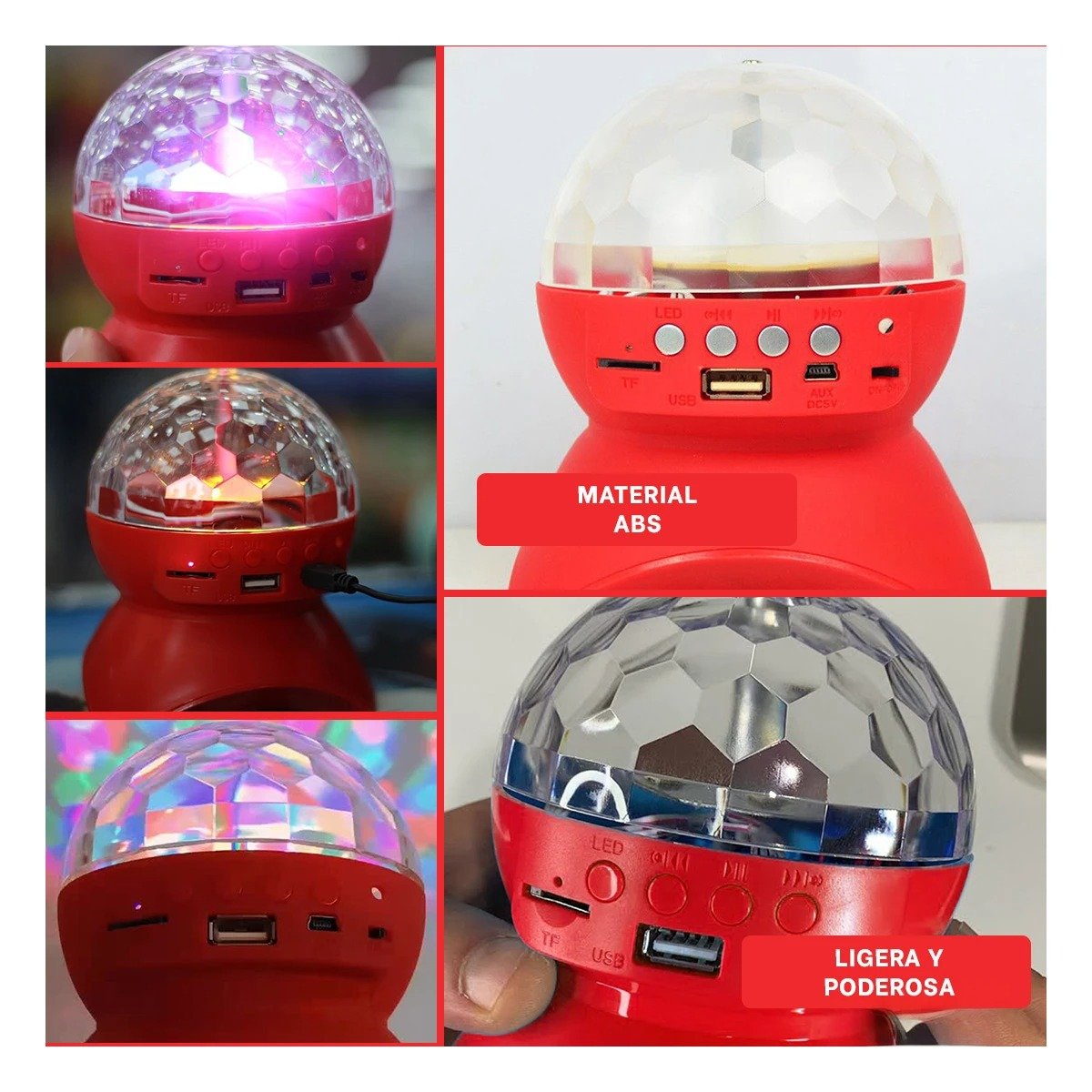 BOCINA PROYECTOR BLUETOOTH RYBIU TE30277 LUMINADOR LUCES MODERNA ROJO + POST-IT ADHESIVOS - 5
