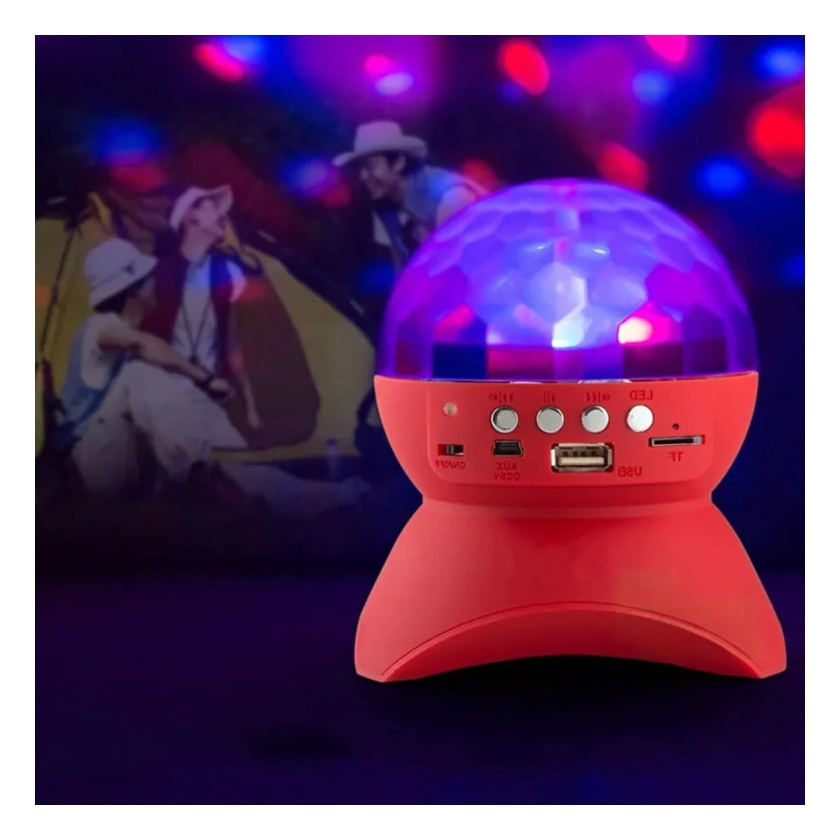 BOCINA PROYECTOR BLUETOOTH RYBIU TE30277 REFLECTOR MODERNO BRILLANTE DISCOTECA COLOR ROJO - 2