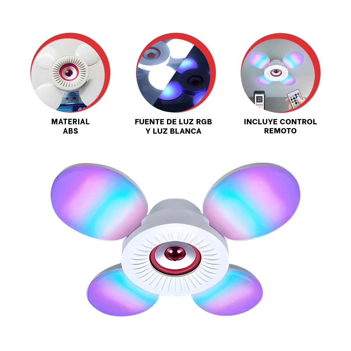 FOCO BLUETOOTH RYBIU TE29442 PROYECTOR FLEXIBLE 4 HELICES COLOR ROJO - 3