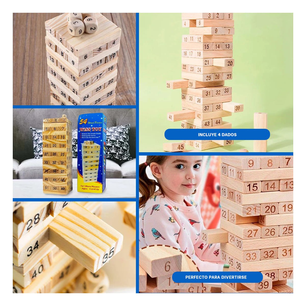 BLOQUES DE MADERA PARA JUEGOS DE EQUILIBRIO Y DIVERSION EN CASA Y+POST IT - 5