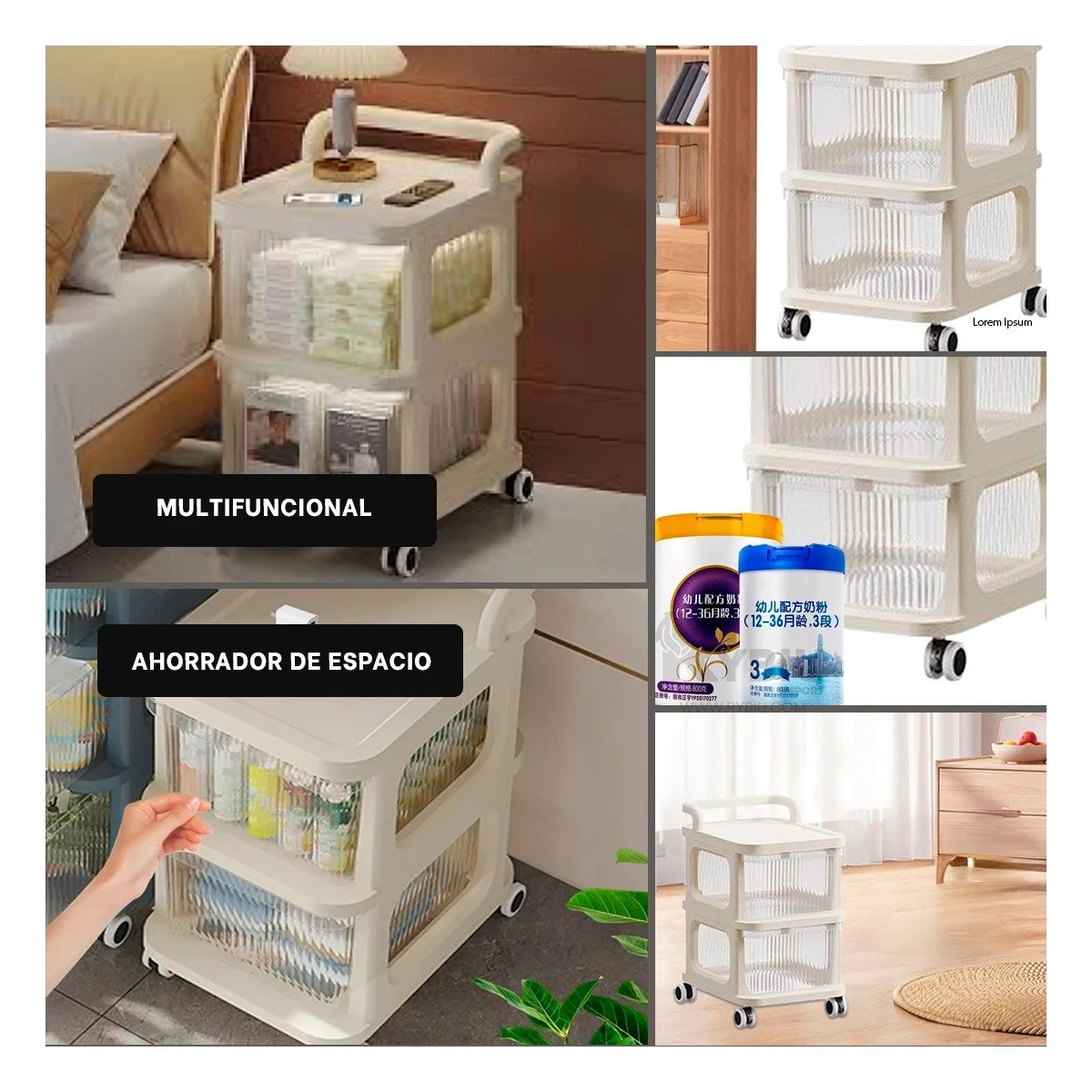 MUEBLE RYBIU HO30077 BEIGE RODANTE CON 2 NIVELES + POST-IT ADHESIVOS - 5
