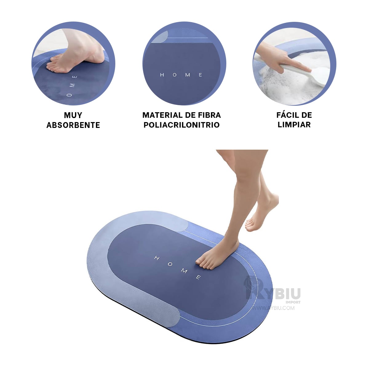 PISO BAÑO RYBIU HO29296 AZUL ACERO TAPETE MODERNO PERFECTO + PAPEL REGALO - 3