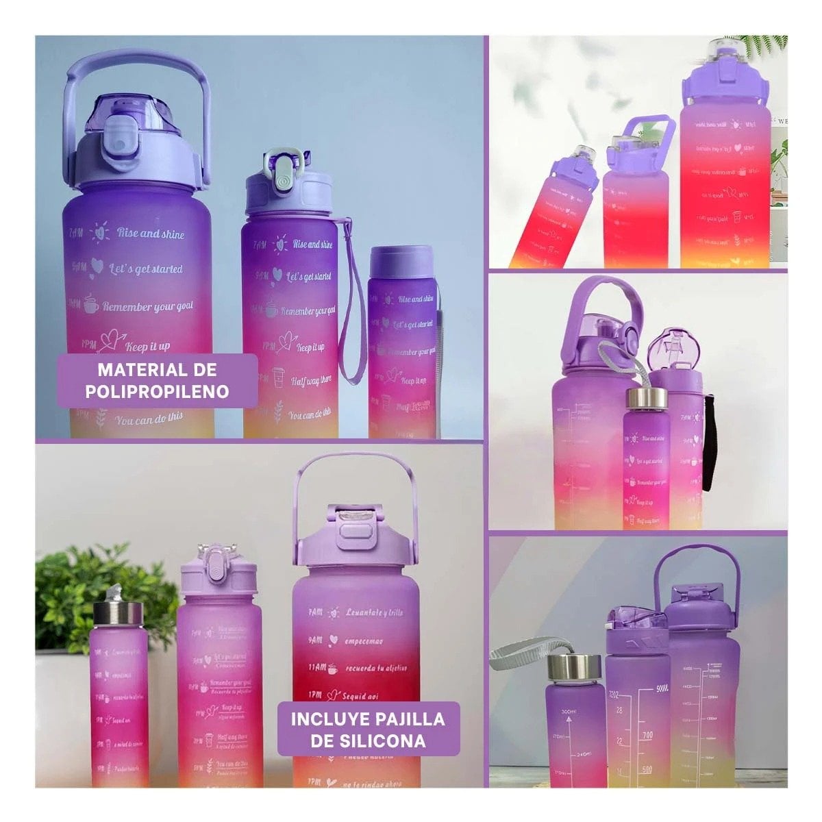 BOTELLA RYBIU CO29596 FUNCIONAL UTIL CON TAPA MORADO + POST-IT ADHESIVOS - 1